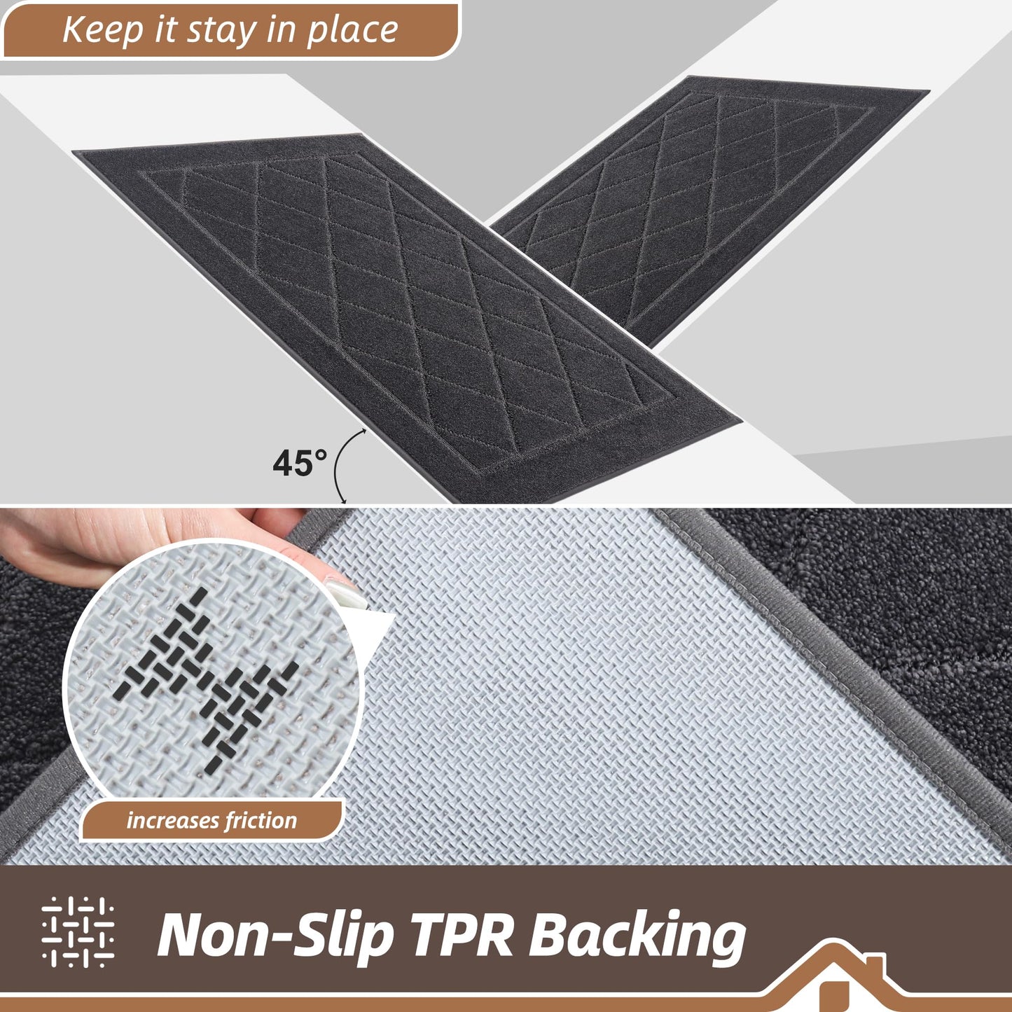 BEQHAUSE Dirt Trapper Door Mat 32" x 48", Non-Slip Doormat Washable Entryway Mat Dog Door Mat, Stain Resistant and Absorbent Welcome Mat for Front Back Door, Muddy Wet Shoes & Paws, Dark Grey