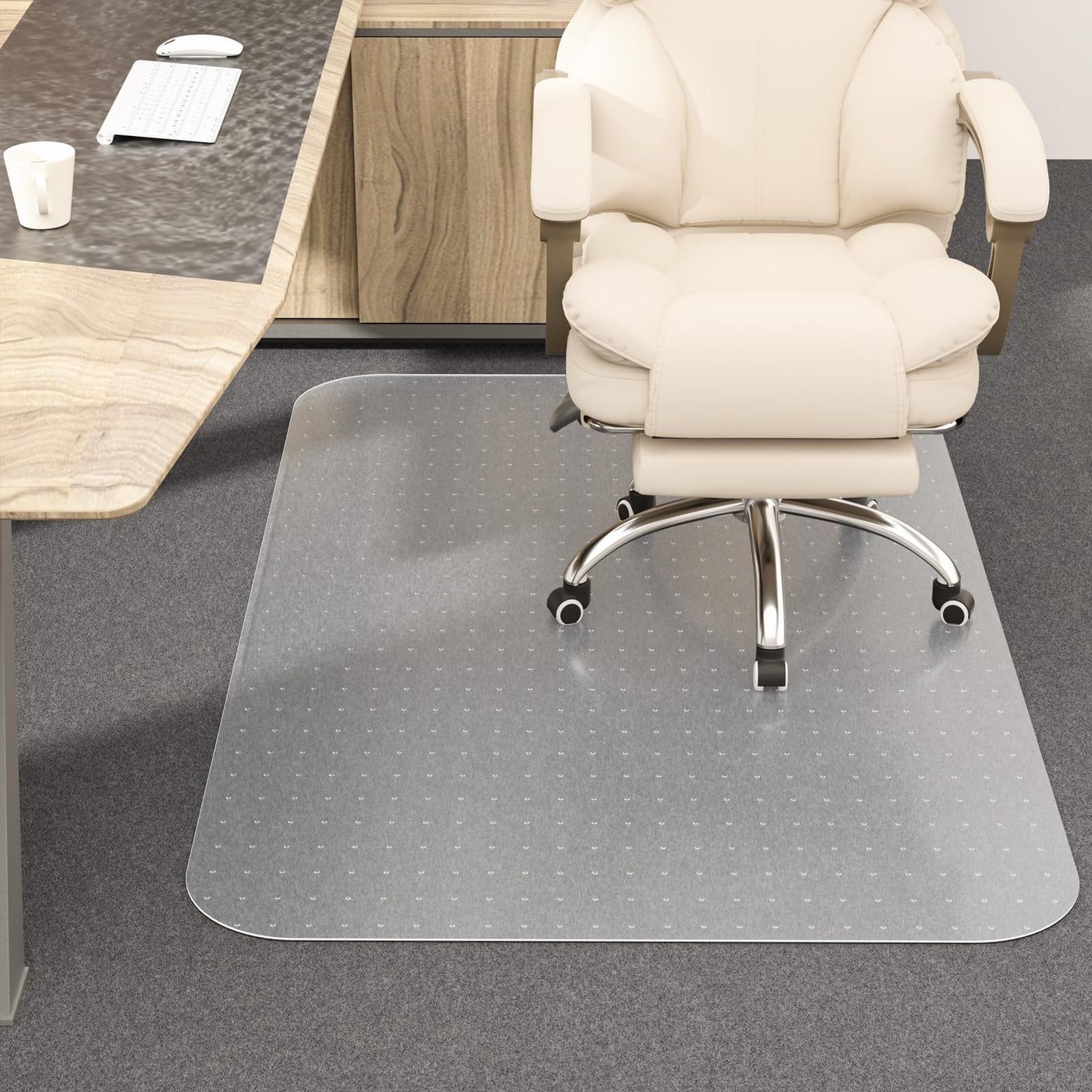 MESHDO Office Chair Mat for Carpet, 30" X 48" X 0.09" Clear and Thick Carpet Chair Mat with Non-Slip Studded for Home and Office Low Pile Carpets