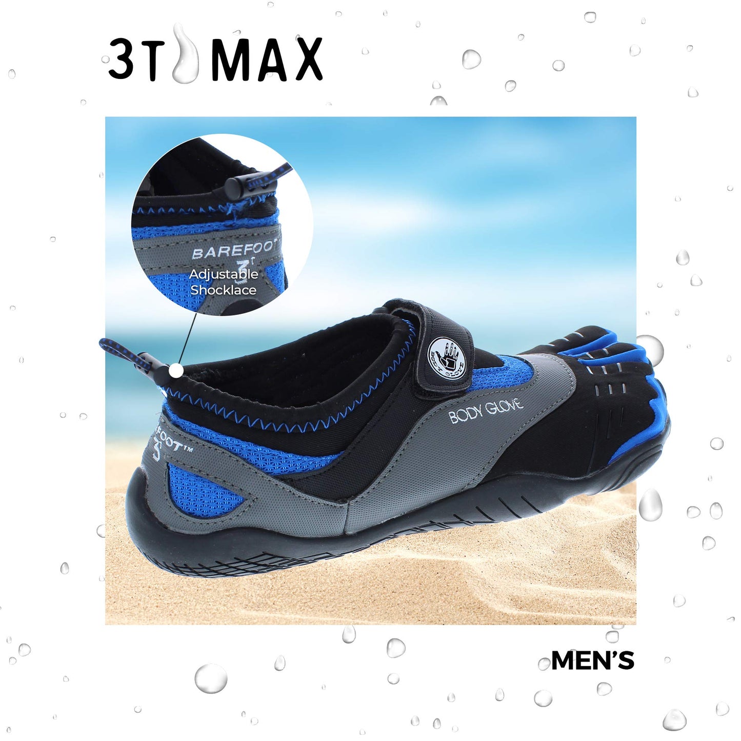 Body Glove 3T Barefoot MAX Water Shoe, Black/Dazzling Blue, 7