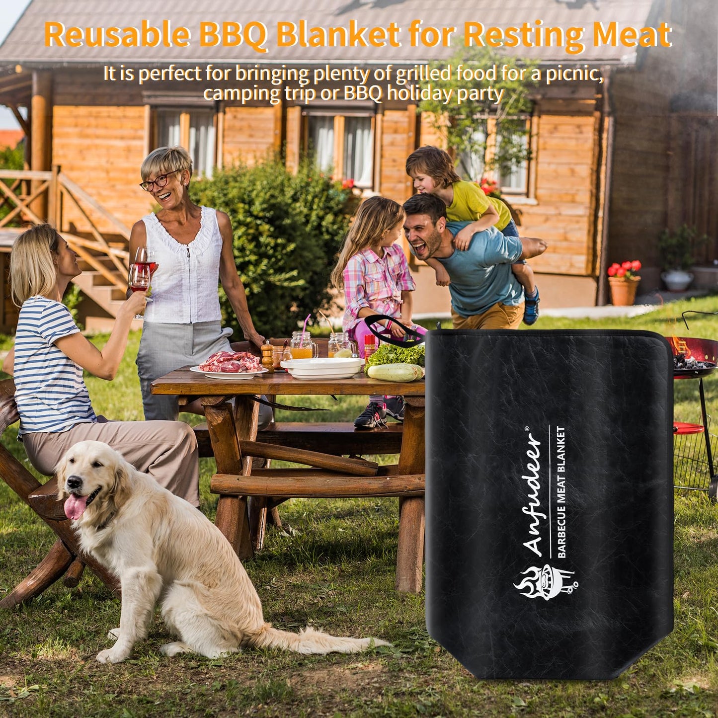 ANFUDEER BBQ Blanket for Resting Meat - Heavy Duty, Insulated Meat Resting Bag for Smoked and Grilled Meats - Reusable Brisket Resting Blanket with Wide Mouth for Brisket, Pork, Steak, More