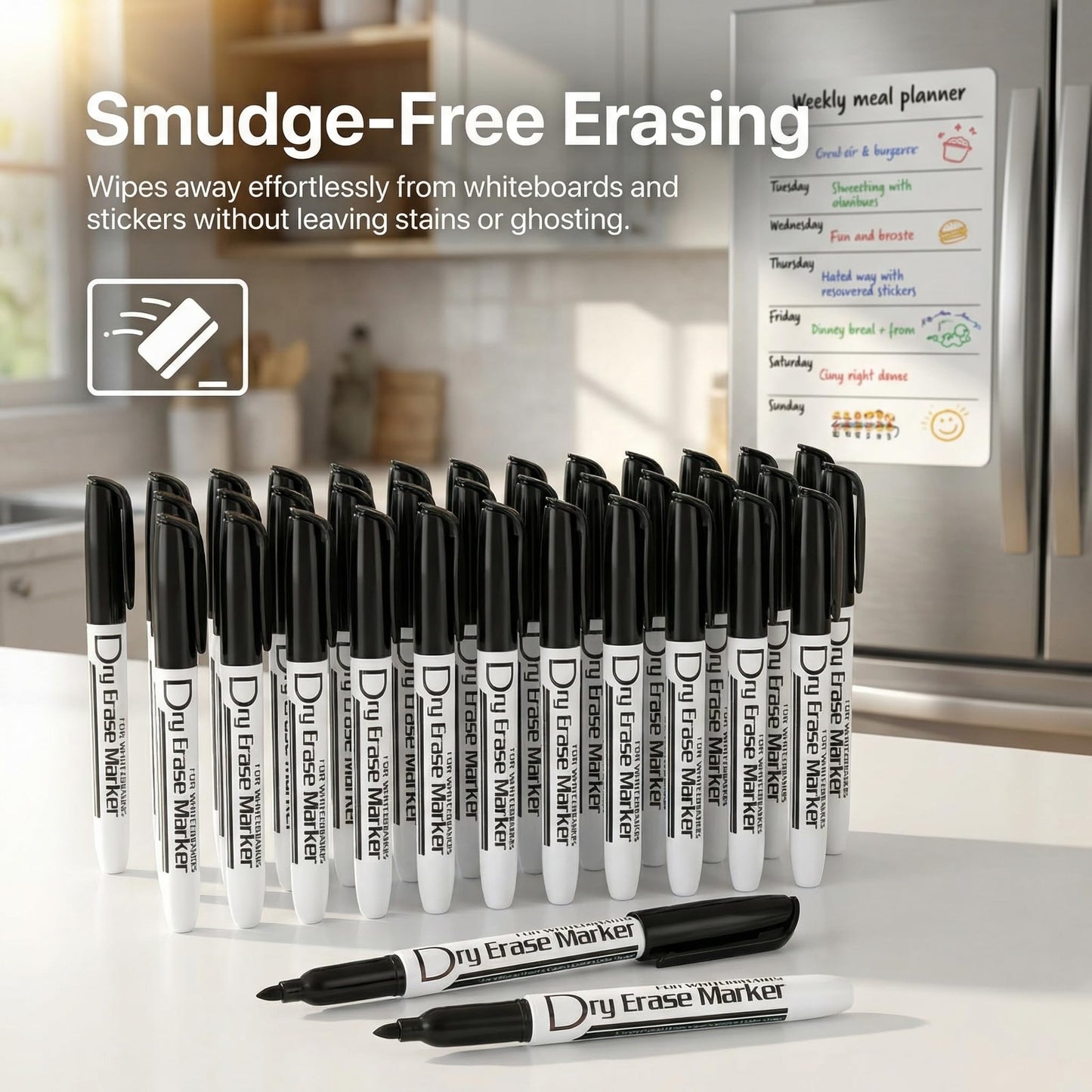 Volcanics Black Dry Erase Markers Low Odor Fine Whiteboard Markers Thin Box of 80