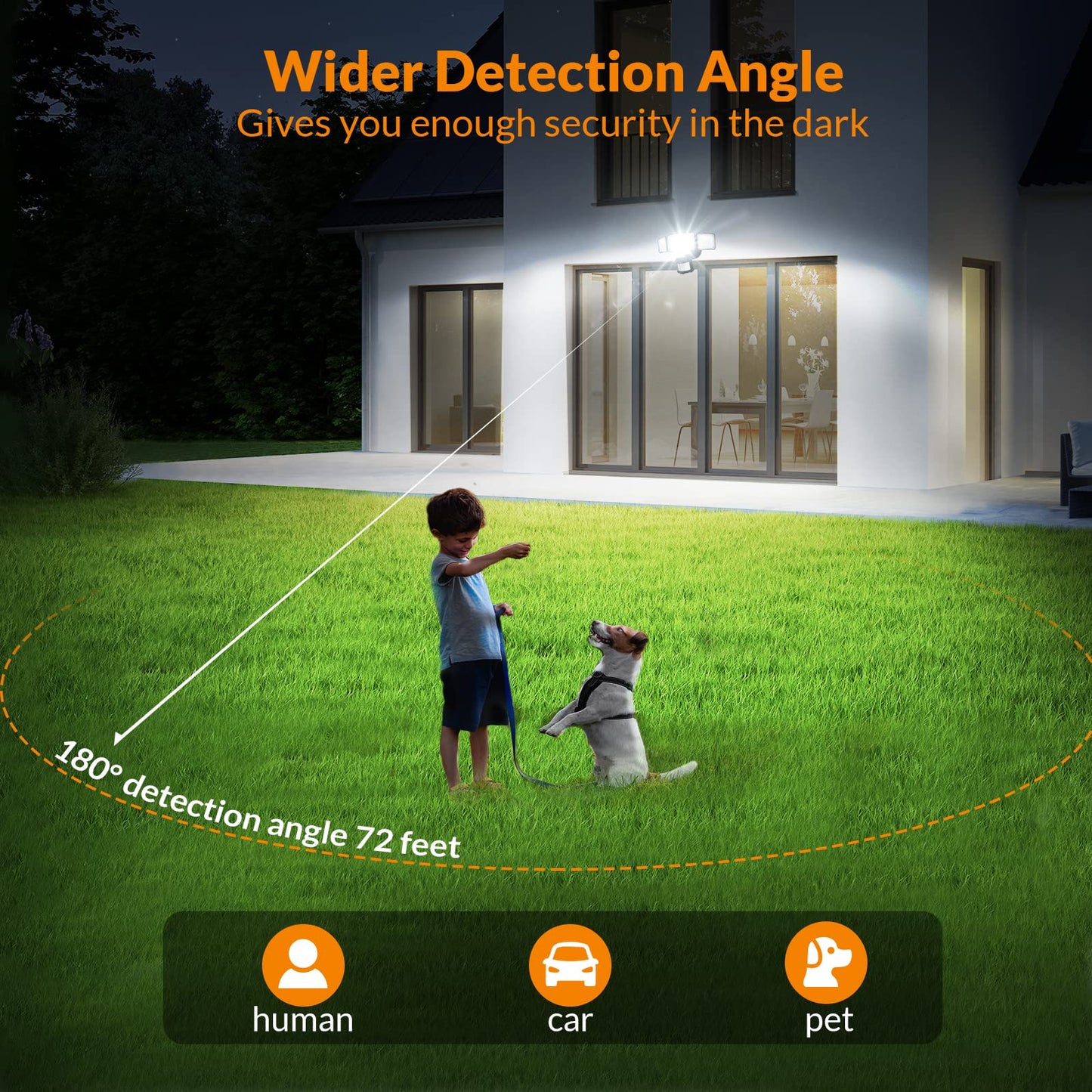 LEPOWER LED Solar Motion Outdoor Security Light, 1600LM Solar Motion Sensor Lights, 5500K White Light IP65 Waterproof Outdoor Flood Solar Light with 3 Adjustable Head for Yard, Garage（Black）