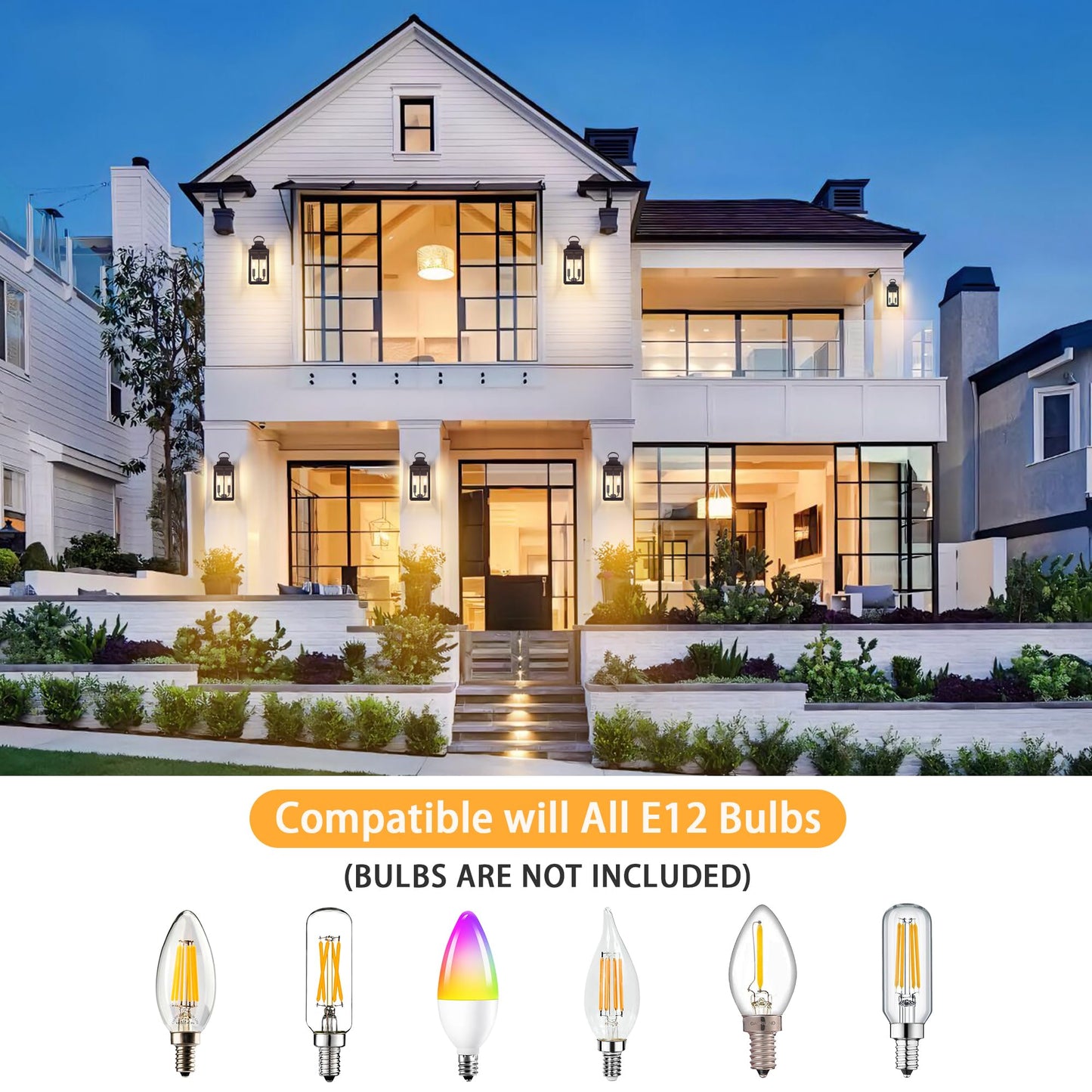 15" Oil Rubbed Bronze Dusk to Dawn Outdoor Lighting 2-Light, Outdoor Light Fixture Outside Modern Wall Sconce Lantern, Industrial Porch Light Wall Mount with E12 Sockets, Waterproof Exterior Lamp