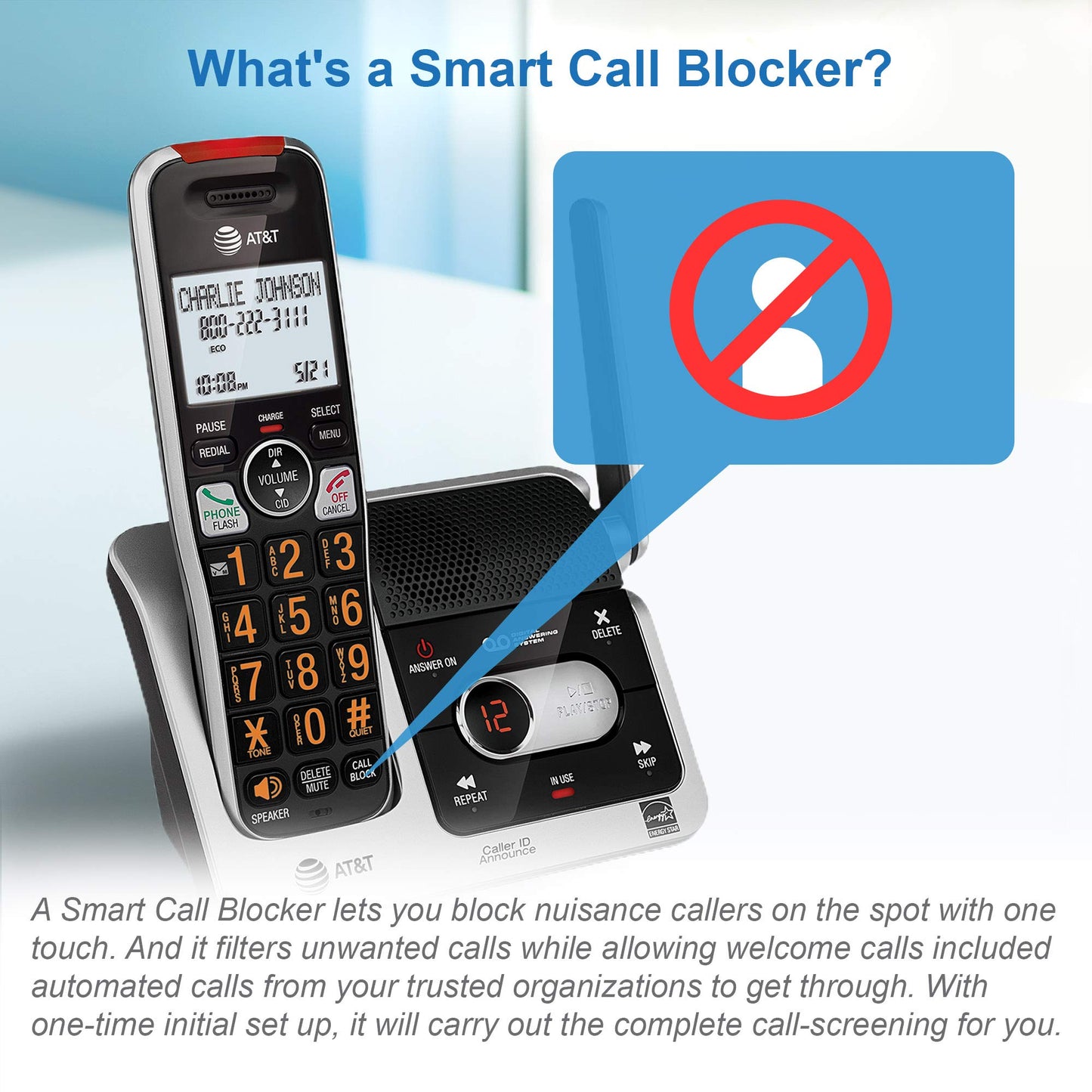 AT&T BL102-2 DECT 6.0 2-Handset Cordless Phone for Home with Answering Machine, Call Blocking, Caller ID Announcer, Audio Assist, Intercom, and Unsurpassed Range, Silver/Black