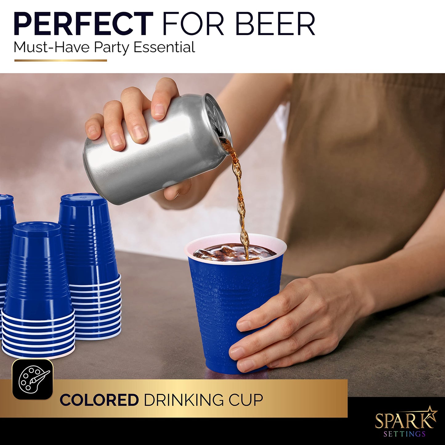 Amcrate Disposable Cups, Royal Blue 18-Ounce Plastic Party Cups, Strong and Sturdy for Wedding, Christmas, Halloween, 50 Pack