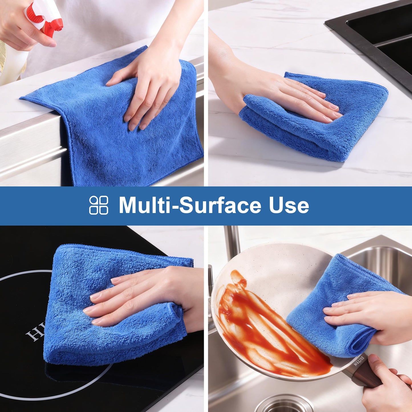 JOYMOOP Microfiber Cleaning Cloths 18 Packs, 11.8" x 11.8" Blue Reusable Kitchen Towels, Lint-Free Cleaning Rags, Super Absorbent Cleaning Cloths for Kitchen, Car, and Household Cleaning