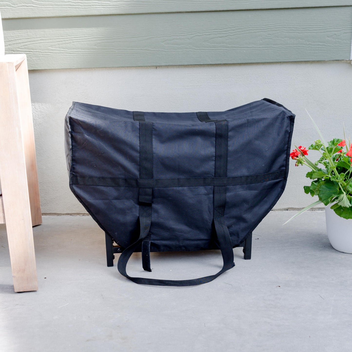 25.6 Inch Firewood rack with Hooks (Black with cover)