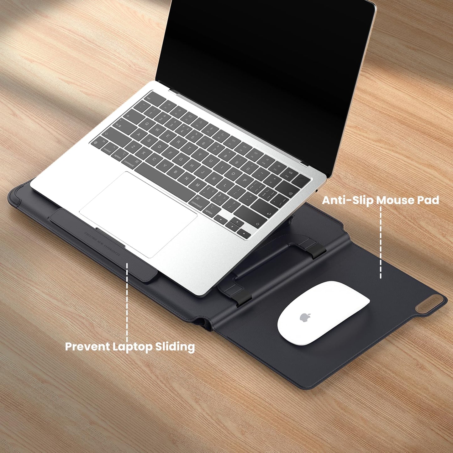 Nillkin Upgraded 13-16 Inch Laptop Sleeve Case for MacBook/Dell/HP/Lenovo/Asus, Unique Slim Travel Computer Bag with Adjustable Stand & Mouse Pad, Magnetic Handle, PU Leather, Black