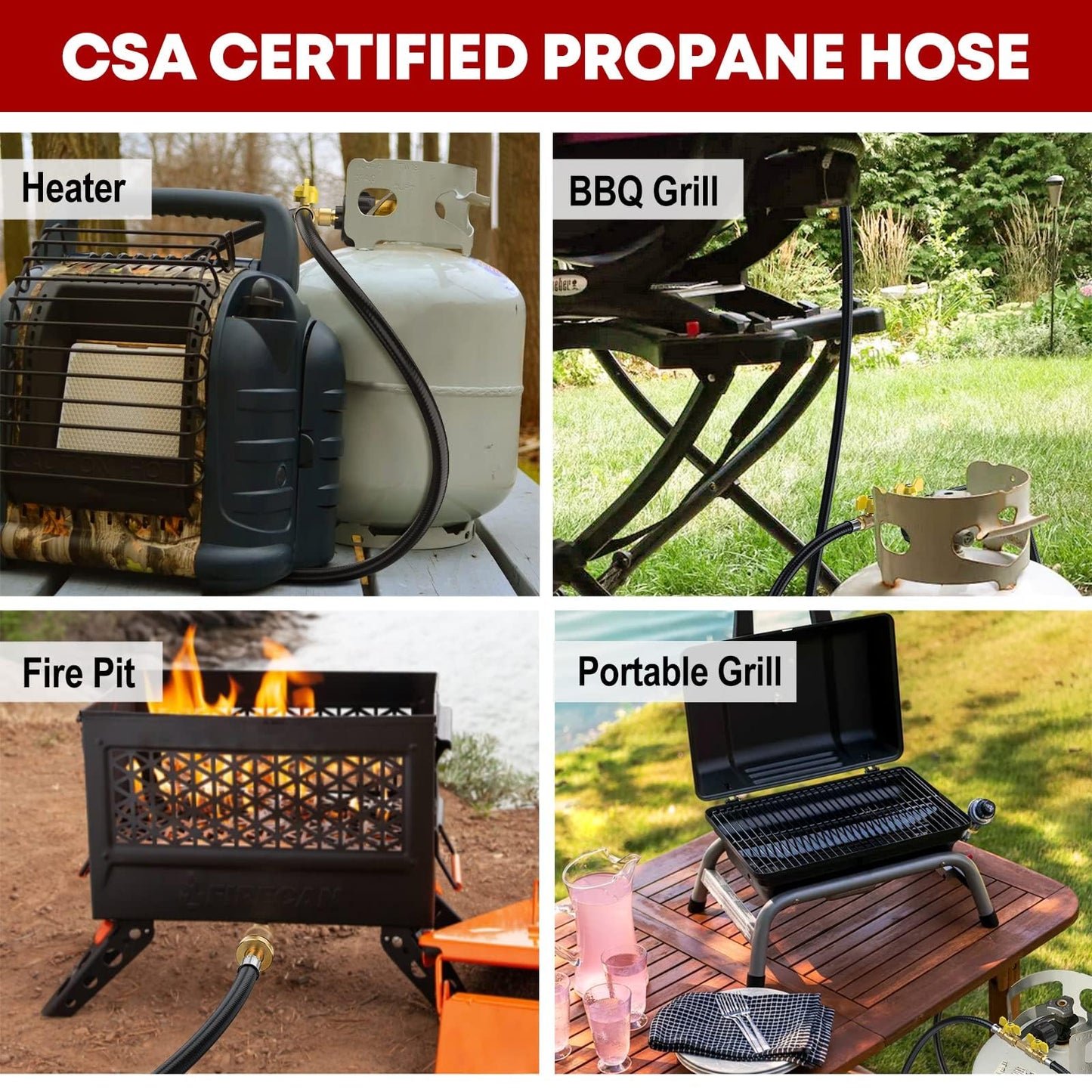 5FT Propane Hose 2 Way Y Splitter with Shut Off Valve, Propane Adapter 1lb Portable Appliance to QCC1/ Type1 5-40lb Tank, 350PSI for Heater, Camping Stove, Grill