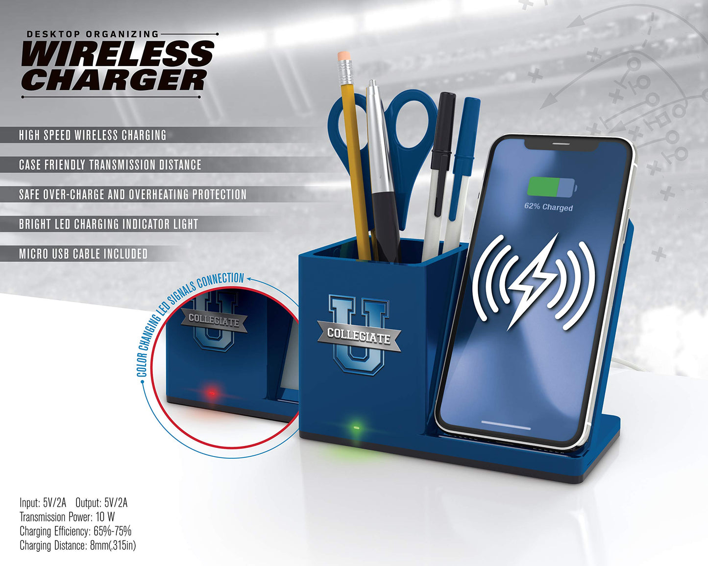 SOAR NCAA Wireless Cell Phone Charger and Desktop Organizer, Michigan Wolverines