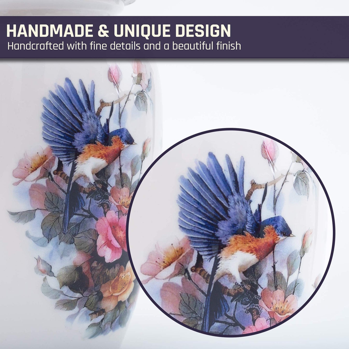 BOLD & DIVINE Birds Cremation Urn | Human Ashes Adult Memorial urn, Burial, Funeral Cremation Urns | 200 Cubic Inches (Large/Adult Urn) with Unique Velvet Bag