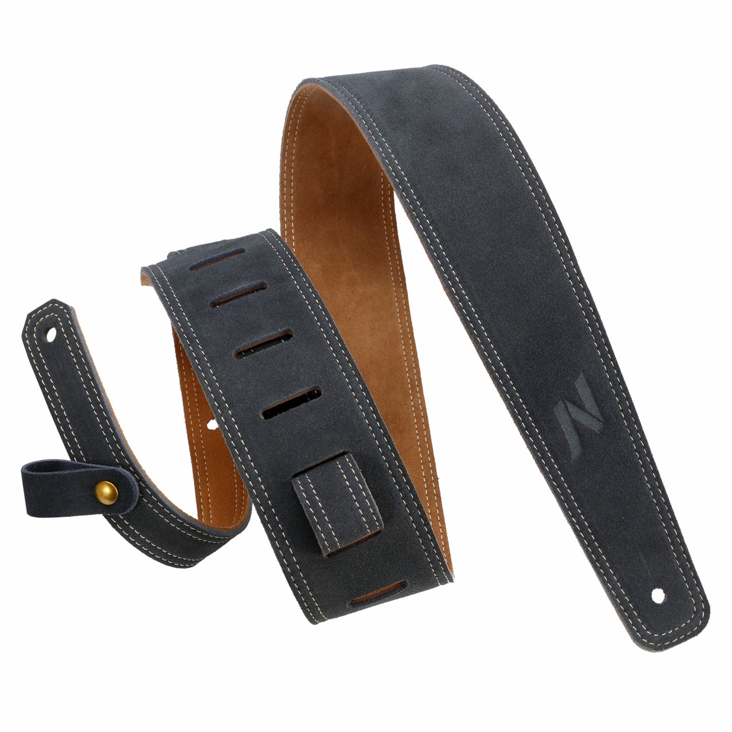 Nefelibata Guitar Strap, 2.5" Wide Bavarian Tumbled Leather Guitar Straps with Foam Padding and Cable Storage Loop, for Kids, Men and Women, for Acoustic, Bass and Electric Guitars（Gray）