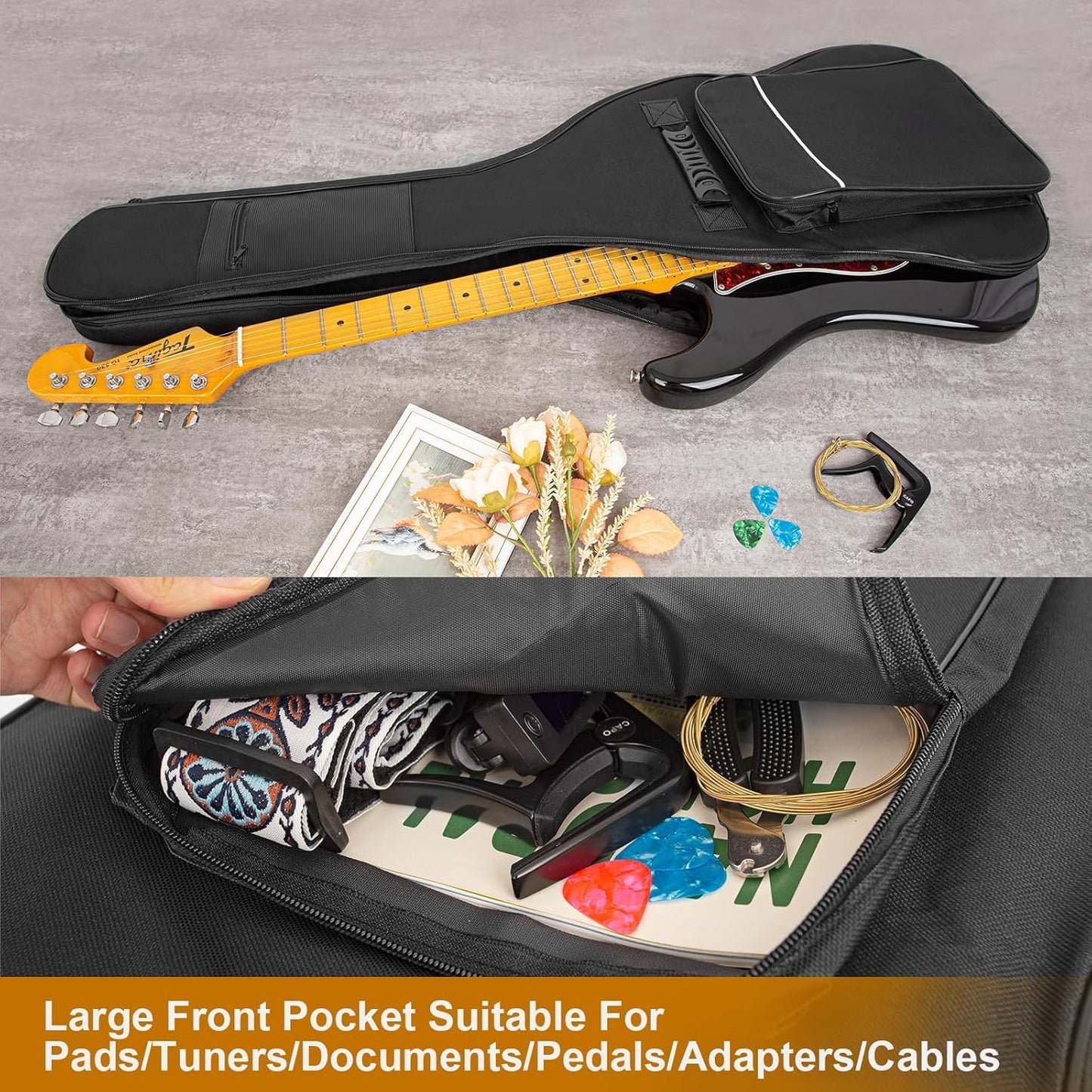 LETSROCK 38 40 41 Inch Electric Guitar Bag, Electric Guitar Gig Bag 0.35 Inch Waterproof Thick Padding Backpack Soft Electric Guitar Case Dual Adjustable Shoulder Strap Pocket & Back Hanger Loop