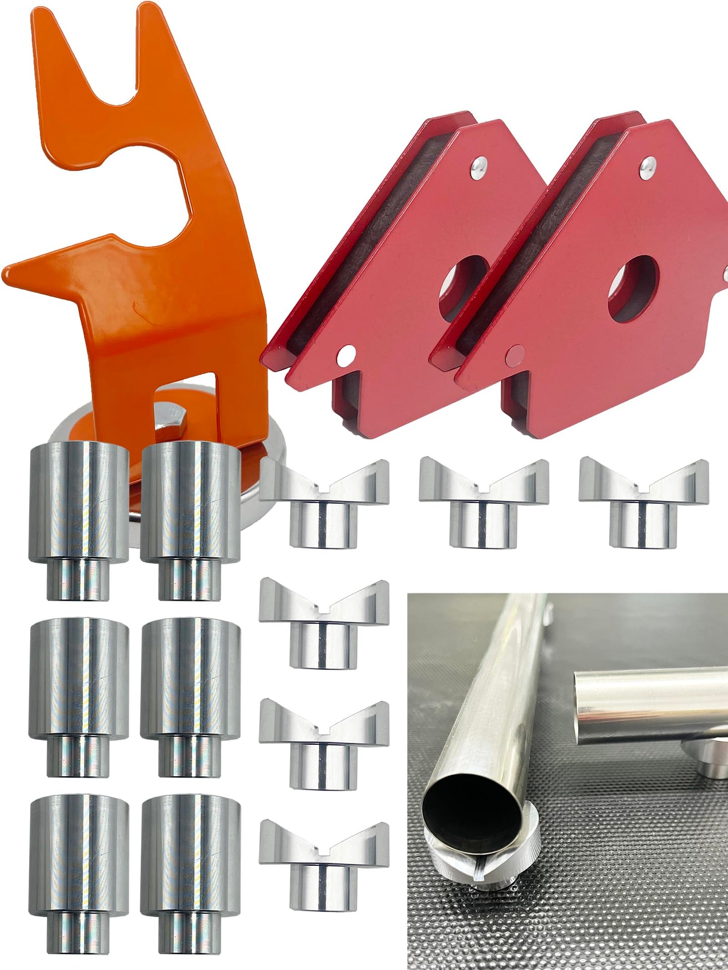 RCTUTEIAO Welding Table Fixture Pins 12 Pcs 5/8 x 1 x 1.5 Stop Alignment Aluminum Accessories Square V-Groove Round Tubing Quick Setup Fixturing Kit (Table Fixture Pins Kit)
