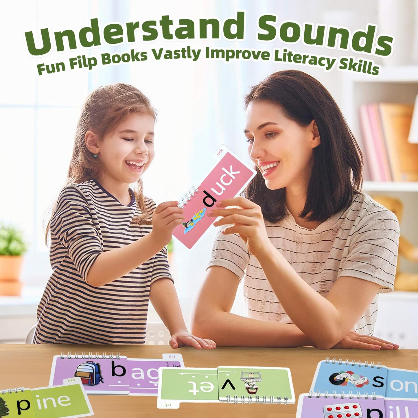 40 Read and Rhyme Flip Books,Montessori Educational Toys Phonics Games Books Gift for Kids Ages 4-8 Years Old, Kindergarten Sight Words Flash Cards, Reading Alphabet Learning for Toddlers