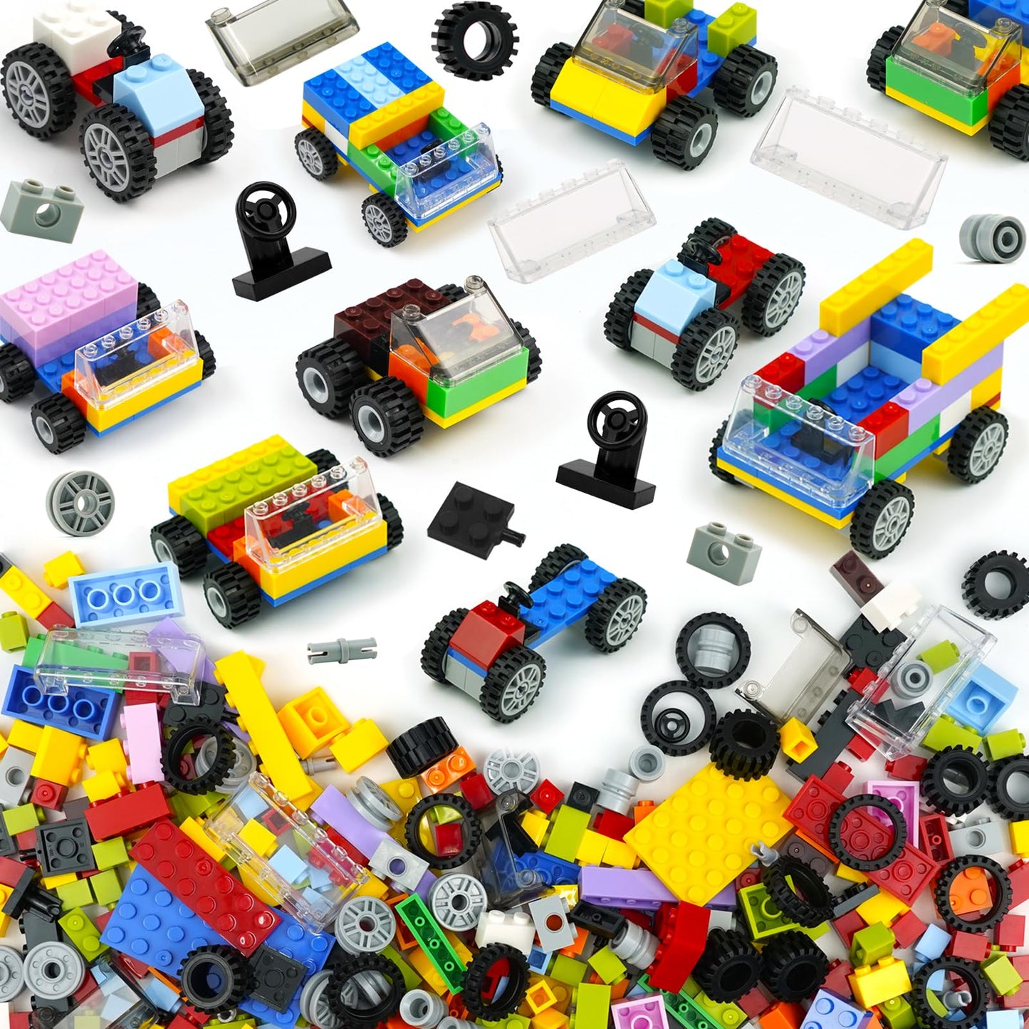 Classic Bricks Wheels and Axles Sets, 400pcs + Car Parts and Pieces Tires, Educational Building Kits Toys