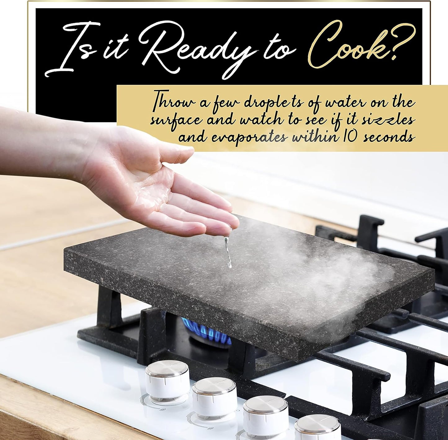 Nutrichef Hot Stone Steak Serving Set – Natural Granite Cooking Stone with Wooden Tray, Keeps Food Hot Longer, Restaurant-Style Steak, Seafood & Appetizer Platter