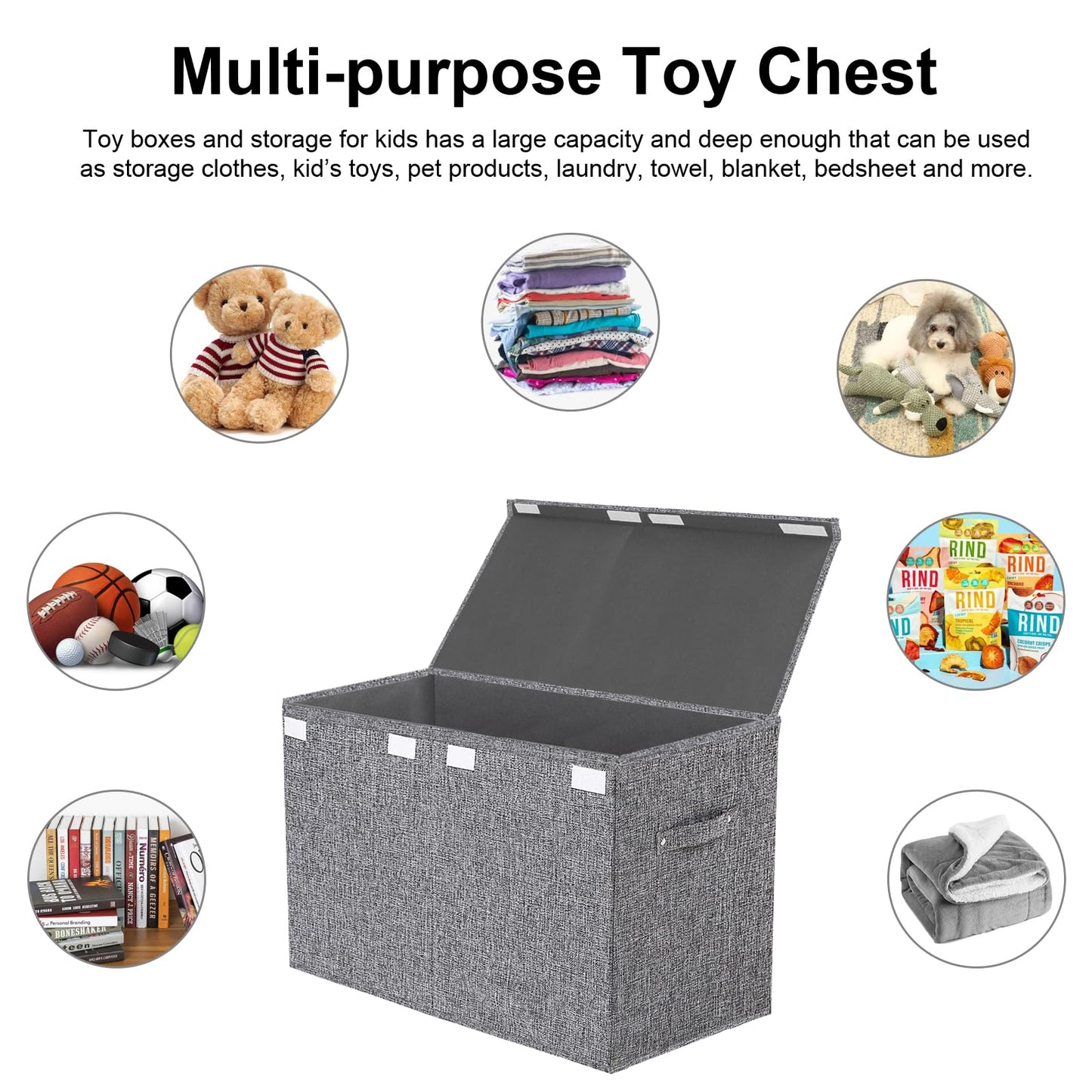 VERONLY Large Toy Box Chest Storage with Lid - Collapsible Kids Toys Boxes Organizer Bins Baskets Container with Handles for Boys, Girls, Nursery, Playroom, Clothes, Blanket, Bedroom(Light Gray)