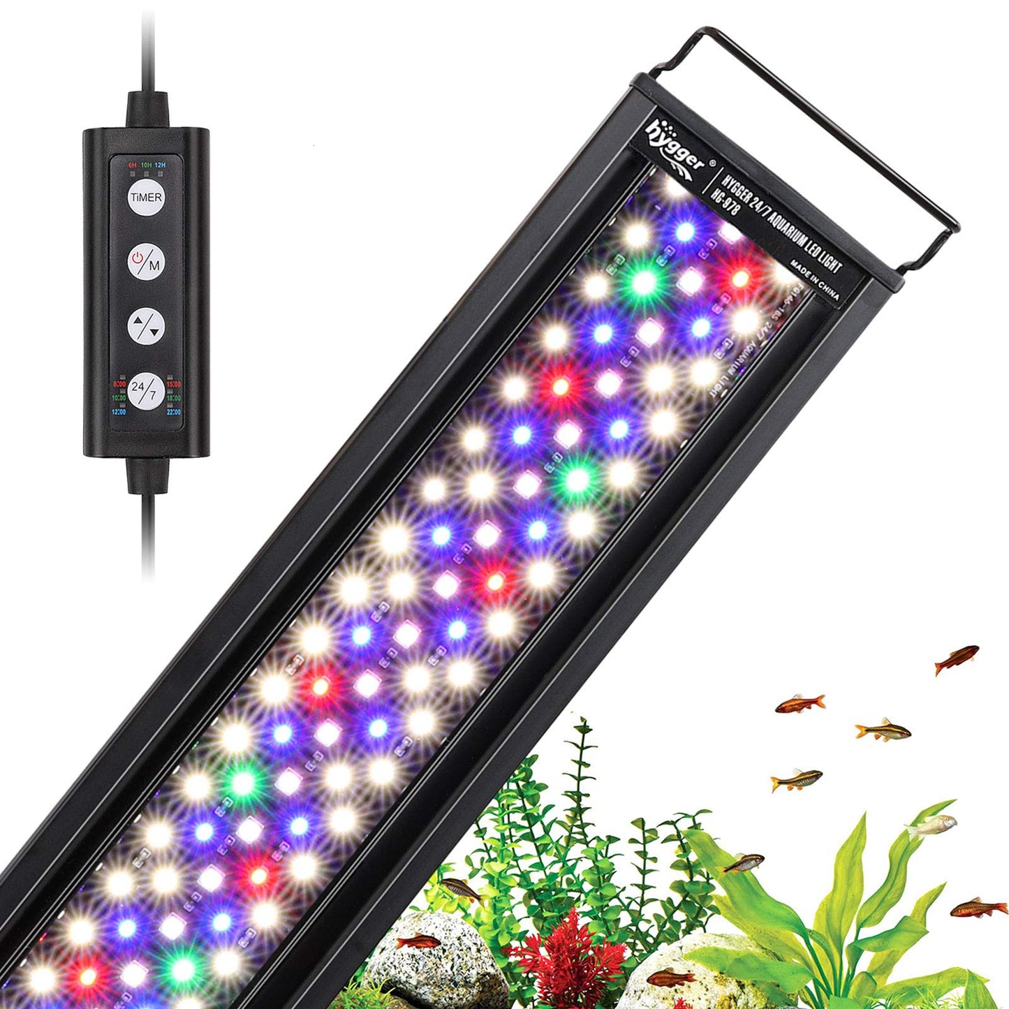 hygger 22W 24/7 Lighting Aquarium LED Light, Sunrise-Daylight-Moonlight Mode and DIY Mode, Adjustable Timer Adjustable Brightness Fish Tank Light with Extendable Bracket 7 Colors for Planted Tank