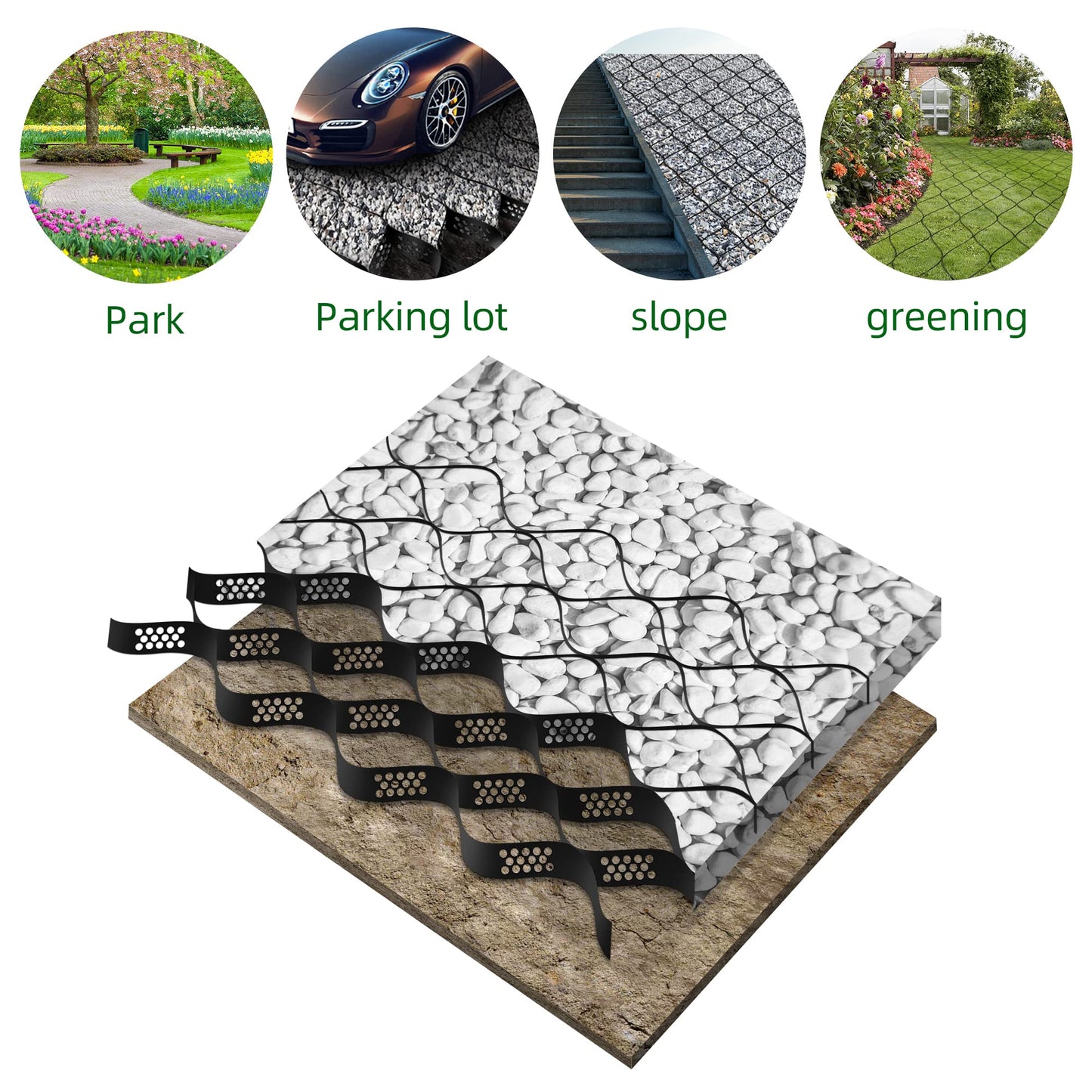 Sfcddtlg 9.8x16.4 FT 160 sq ft Gravel Ground Grid-2Inch Thick Expansion Foldable Geo Grid Driveway Stabilization Grids-Geocell Ground Grid for Landscaping Parking Lots Garden (1set-9.8x16.4ft)