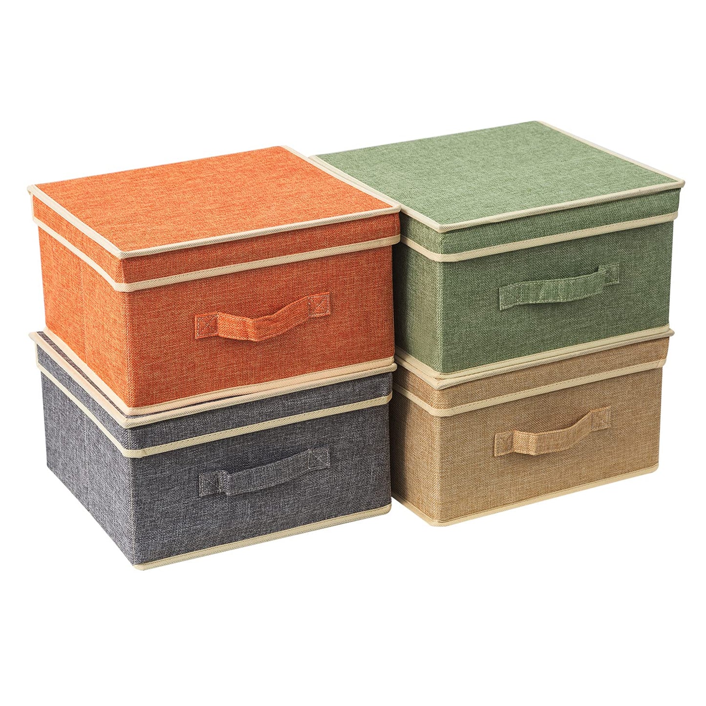 Storage Bins with Lid, Foldable Clothing Storage Box case with Handle for Closet, Bedroom, Home, 4 Color Set A, 13L x 12.5W x 7H inch