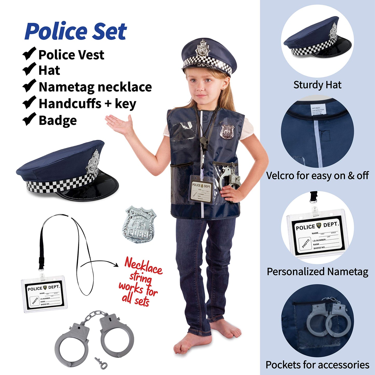 Born Toys Costume Dress Up & Pretend Play - Premium Hero First Responder Set - Fireman, Police & Doctor Set for Kids Ages 3-7