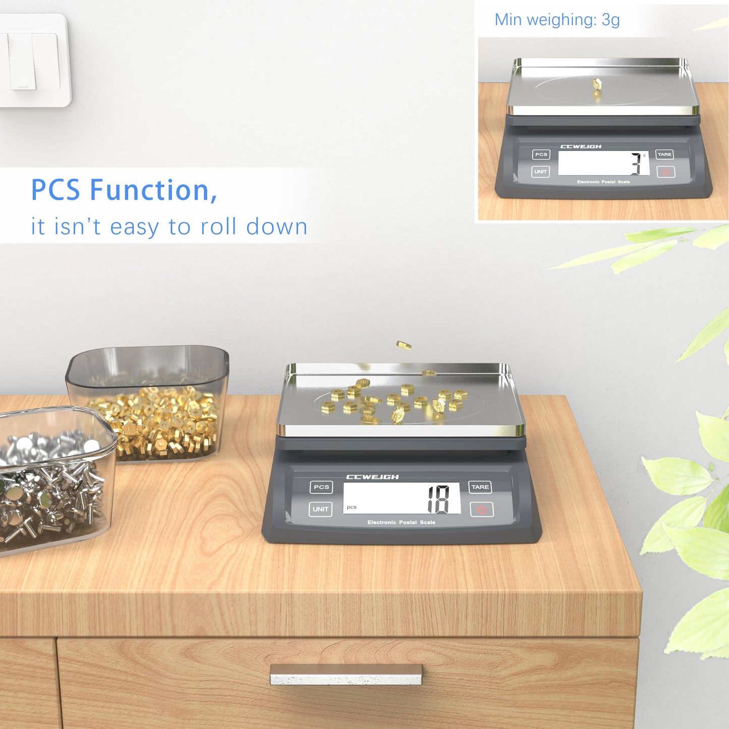 Postal Scale Office Scale Transport Scale 30kg/1g, 66lb with Battery and Stainless Steel Scale Pan, Can Be Used for Home Kitchen, Office, Postal, Transport, Parcel, Supermarket Fruit Scale Gray