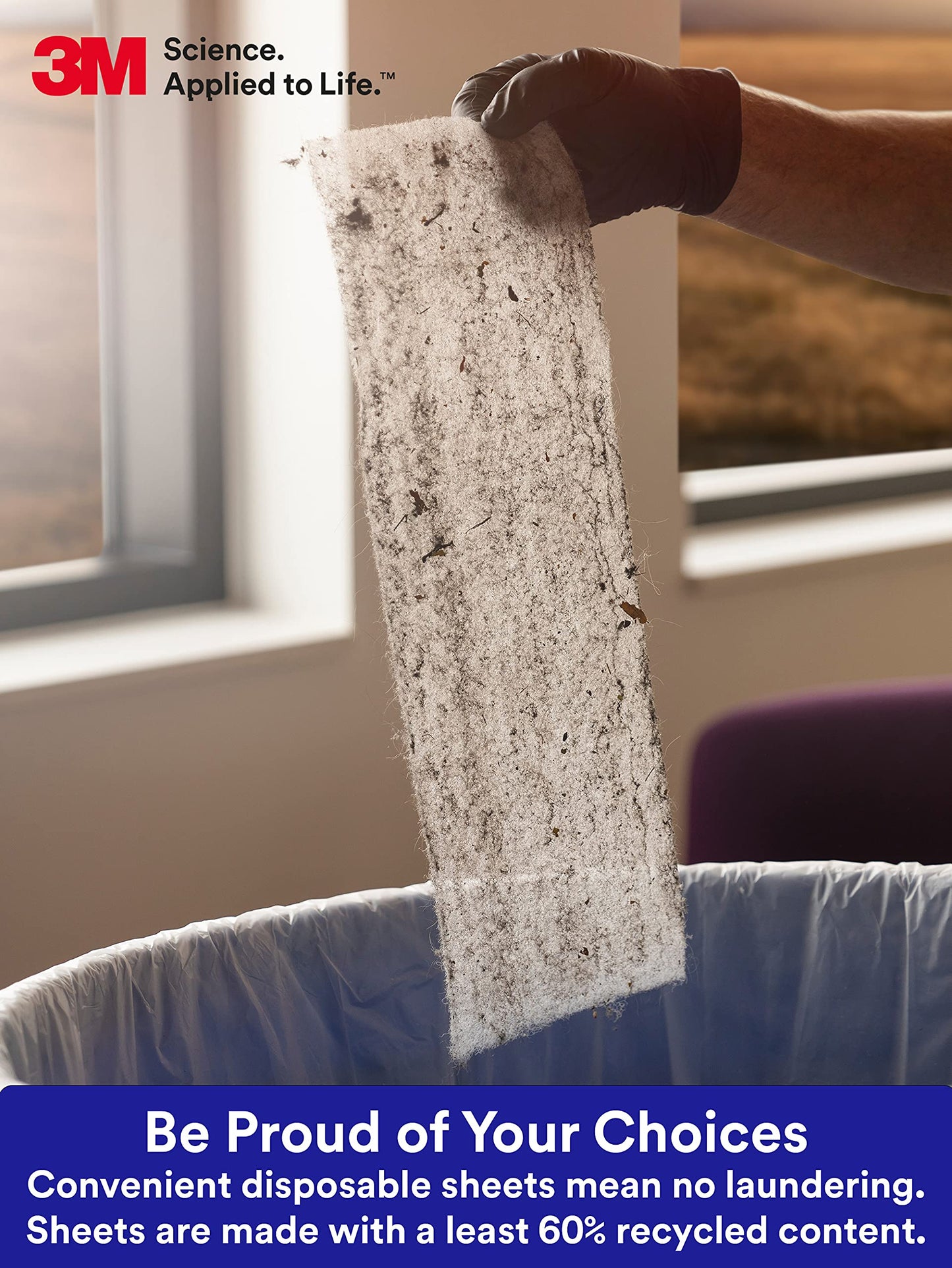 3M Easy Trap Sweep and Dust Sheets, 1 Roll of 60 8" x 6" Sheets, Disposable Easy Sweep Floor Duster, Picks Up 8X More Dirt, Dust, Sand, Hair, Works on Dry or Wet Surfaces, Hardwood Floors, 59152W