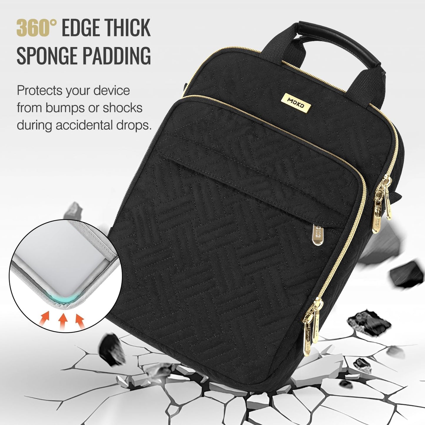 MoKo 15-inch Puffer Laptop Sleeve Bag for MacBook Air 15" / Pro 14" M5/M4/M3/M2 2026-2023, Galaxy Tab S10 FE Ultra 14.8" 2025, Puffy Laptop Carrying Case with Handle & Shoulder Strap, Black