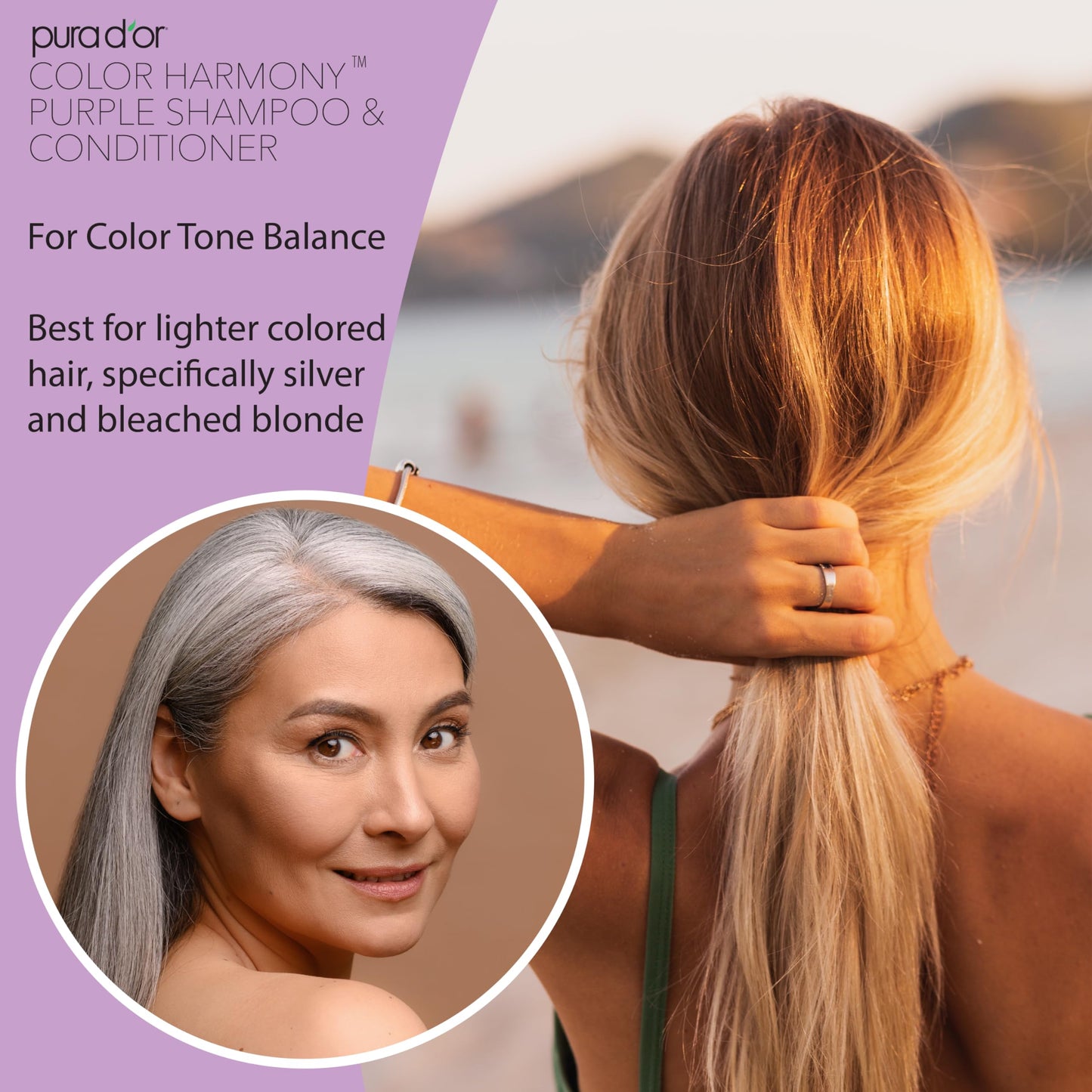 PURA D'OR Professional Grade Purple Biotin ColorHarmony Shampoo & Conditioner Set (16oz x 2) Blonde, Silver & Color Treated Hair - Keratin, Bamboo Fiber, Sulfate Free, Natural Ingredients: Men & Women
