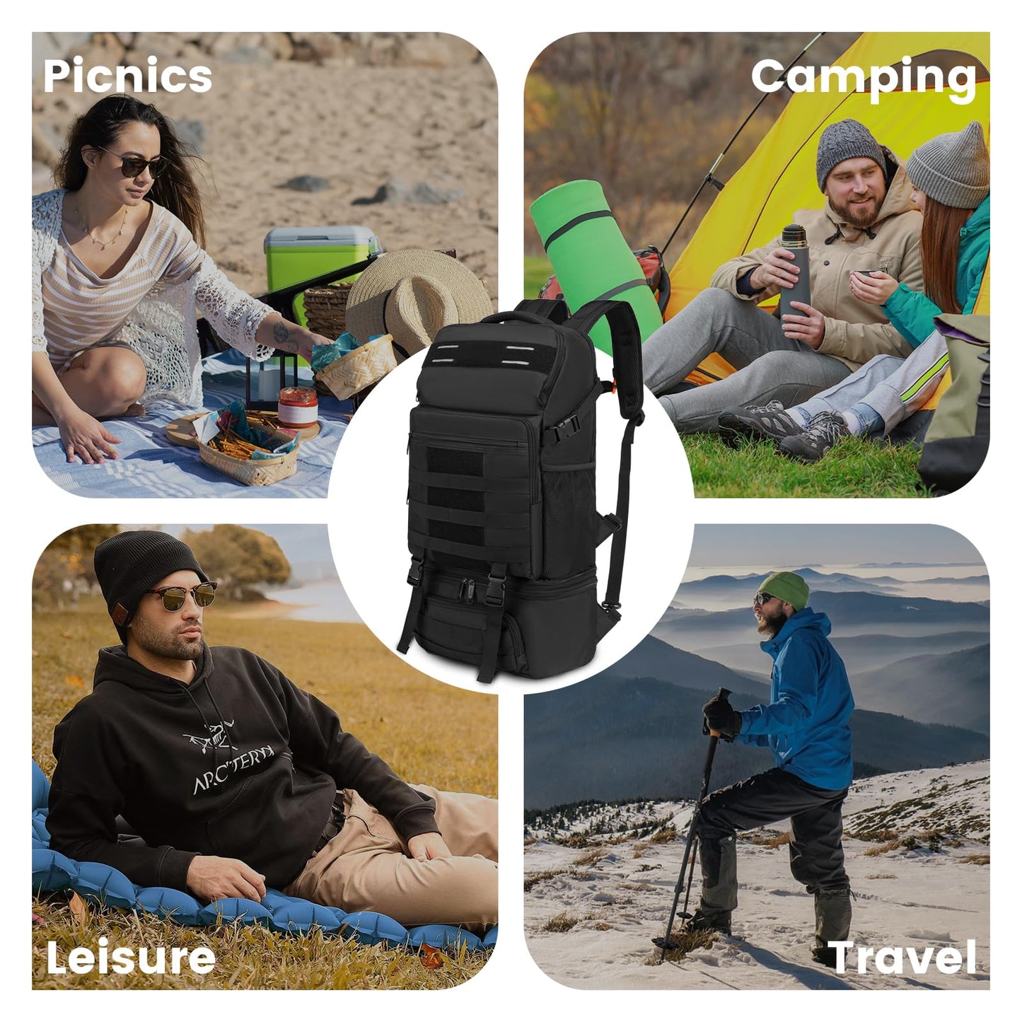Lunch Backpack, Insulated Cooler Backpack Removable Lunch Box for Men Women, 15.6 Inches RFID Blocking Laptop Backpack Lunch Bag for Work Travel Black