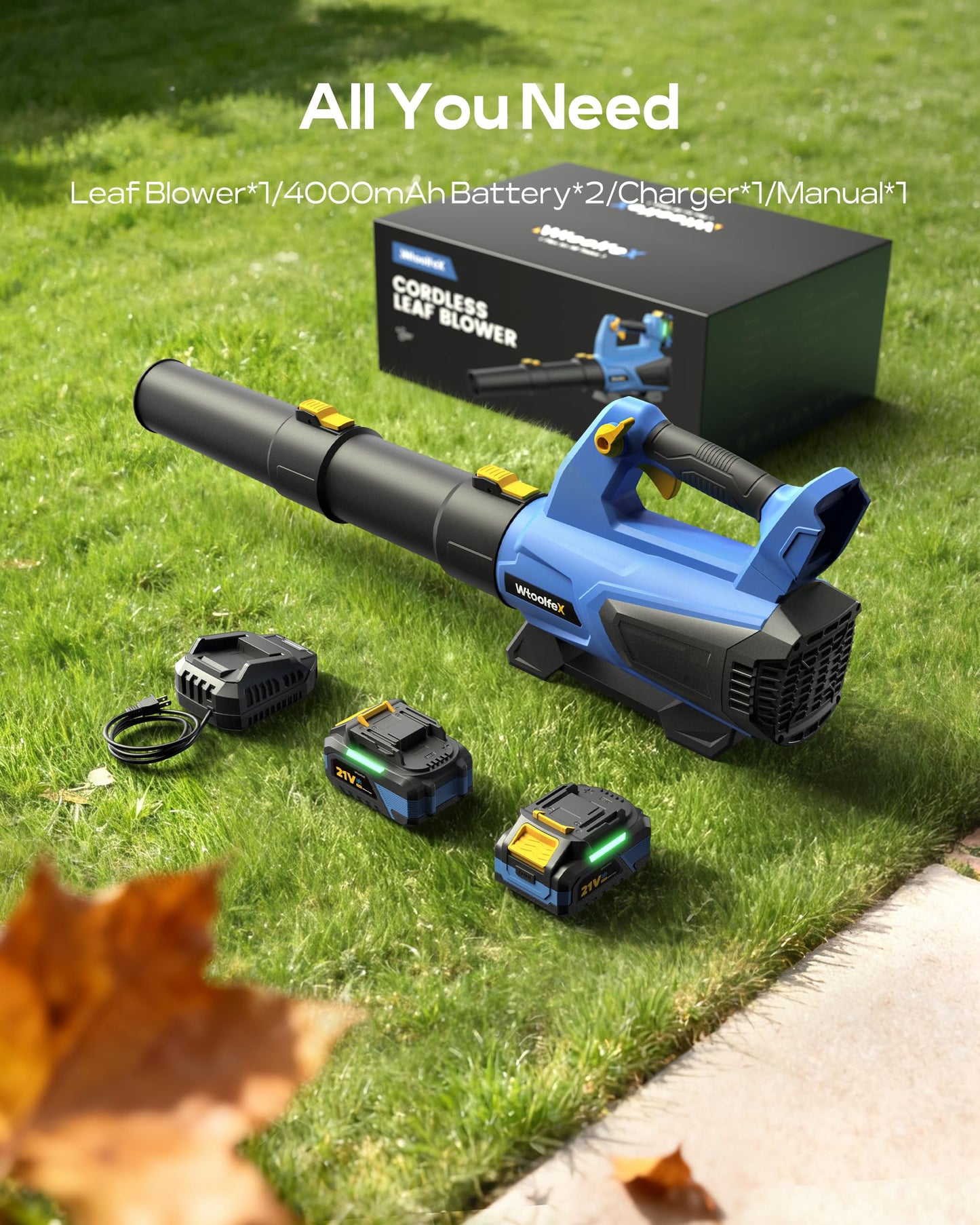 Leaf Blower Cordless with 𝟐 𝐗 𝟒.𝟎𝐀𝐡 𝐁𝐚𝐭𝐭𝐞𝐫𝐲 𝐚𝐧𝐝 𝐂𝐡𝐚𝐫𝐠𝐞𝐫, 590CFM/165MPH Electric Cordless Leaf Blower, Lightweight Blower for Patio Cleaning, Lawn Care, Blowing Leaves and Dust