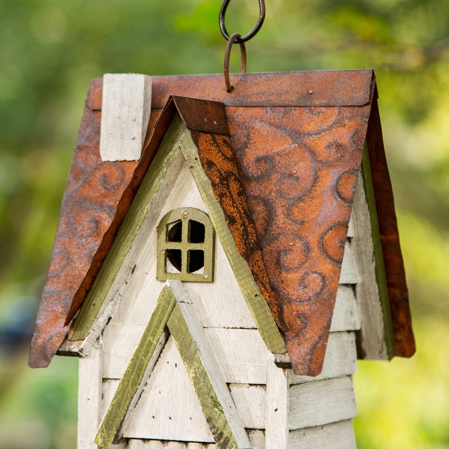 Glitzhome GH90086 Hanging Distressed Wooden Garden Cottage Birdhouse, White