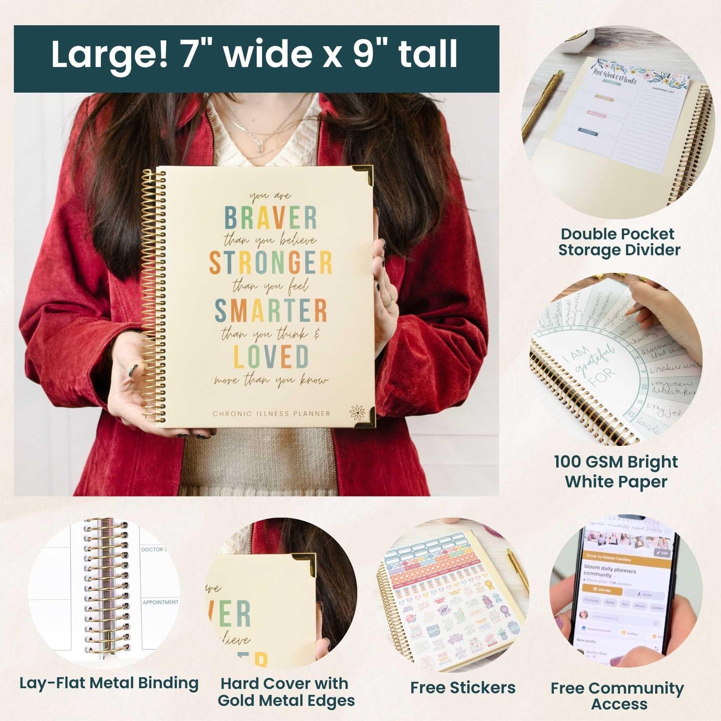 bloom daily planners Undated Chronic Illness Planner & Medical Journal - 12 Month Pain & Symptom Tracker, Mood Diary & Medication Log, Appointment Organizer - Includes Stickers! (7” x 9”) - You Are Stronger Than You Think