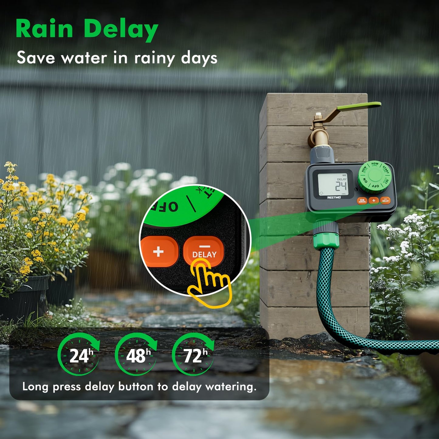 [2 Pack] RESTMO Water Timer, Sprinkler Timer for Garden Hose, Programmable Hose Timer with Automatic/Rain Delay/Manual Watering, Digital Irrigation Timer for Outdoor Faucet, Yard and Lawn