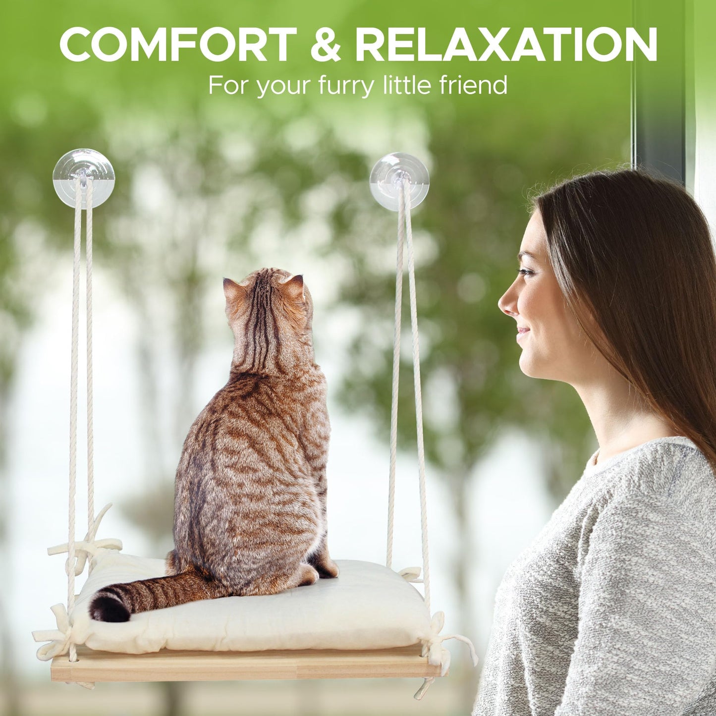 Cat Window Perch, Indoor Bed for Feline, Safety Shelves Space Saving Window-Mounted, Hammock, Sturdy Screw Suction Cups for Large Breeds & Kittens