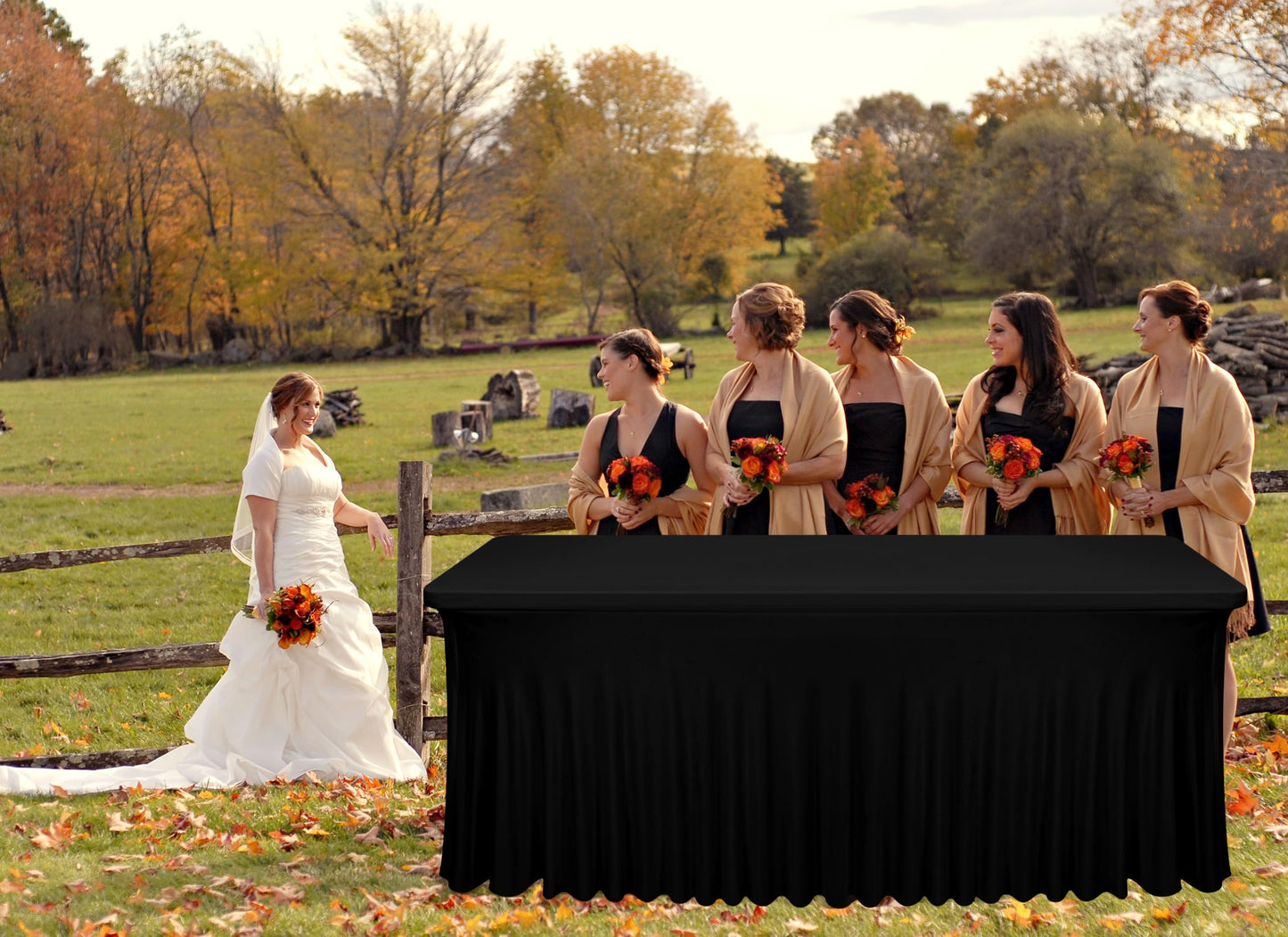 4 Pack 6Ft Black Spandex Table Skirts, Stretch Tablecloth with Skirt Easy to Install One-Piece Wrinkle Resistant Fitted Stretchable Table Skirt for Wedding Party Banquet Trade Show