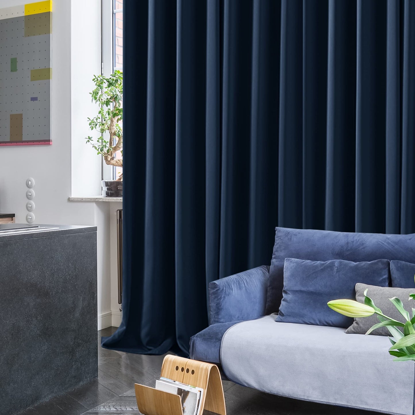 Deconovo Blackout Room Darkening Thermal Insulated Curtains, Energy Efficient & Noise Reducing Grommet Window Drapes for Bedroom, Living Room, Nuresrey, Kids Room, 42x63 Inch, 2 Panels, Navy Blue