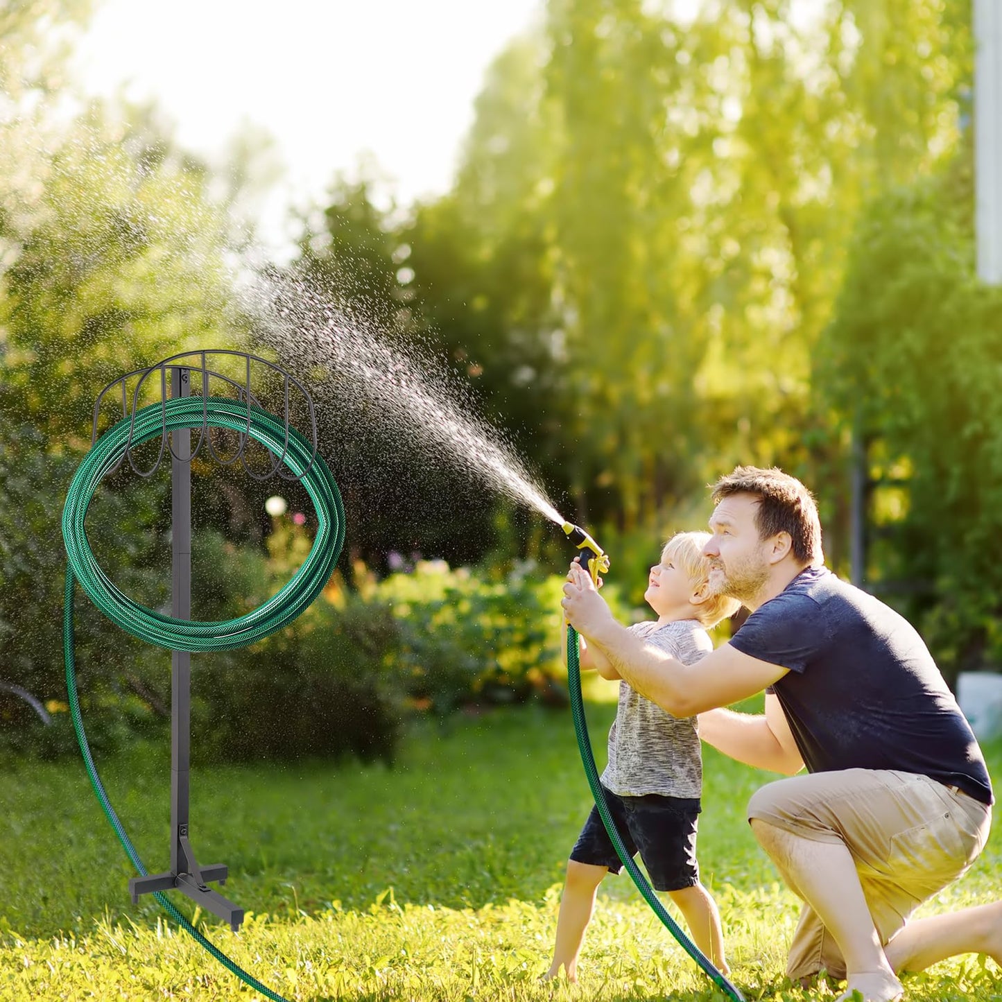 LooKu Garden Hose Holder Outdoor Water Hose Stand Holder 43 Inch Height Free Standing Ground Hose Hanger for Yard Organizer