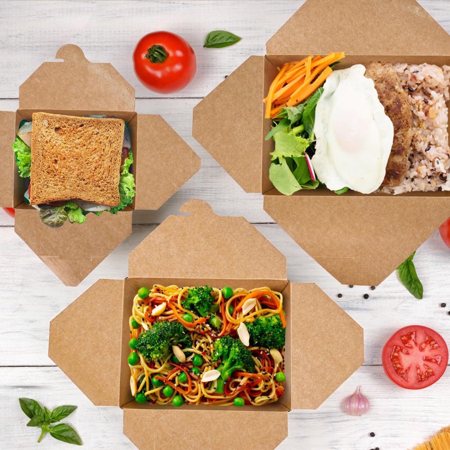 EcoDispose 80 Pack 45 oz Take Out Box Containers, Oil and Leak Proof Food Prep Kraft Paper To Go Container for Lunch, Leftover and Restaurant