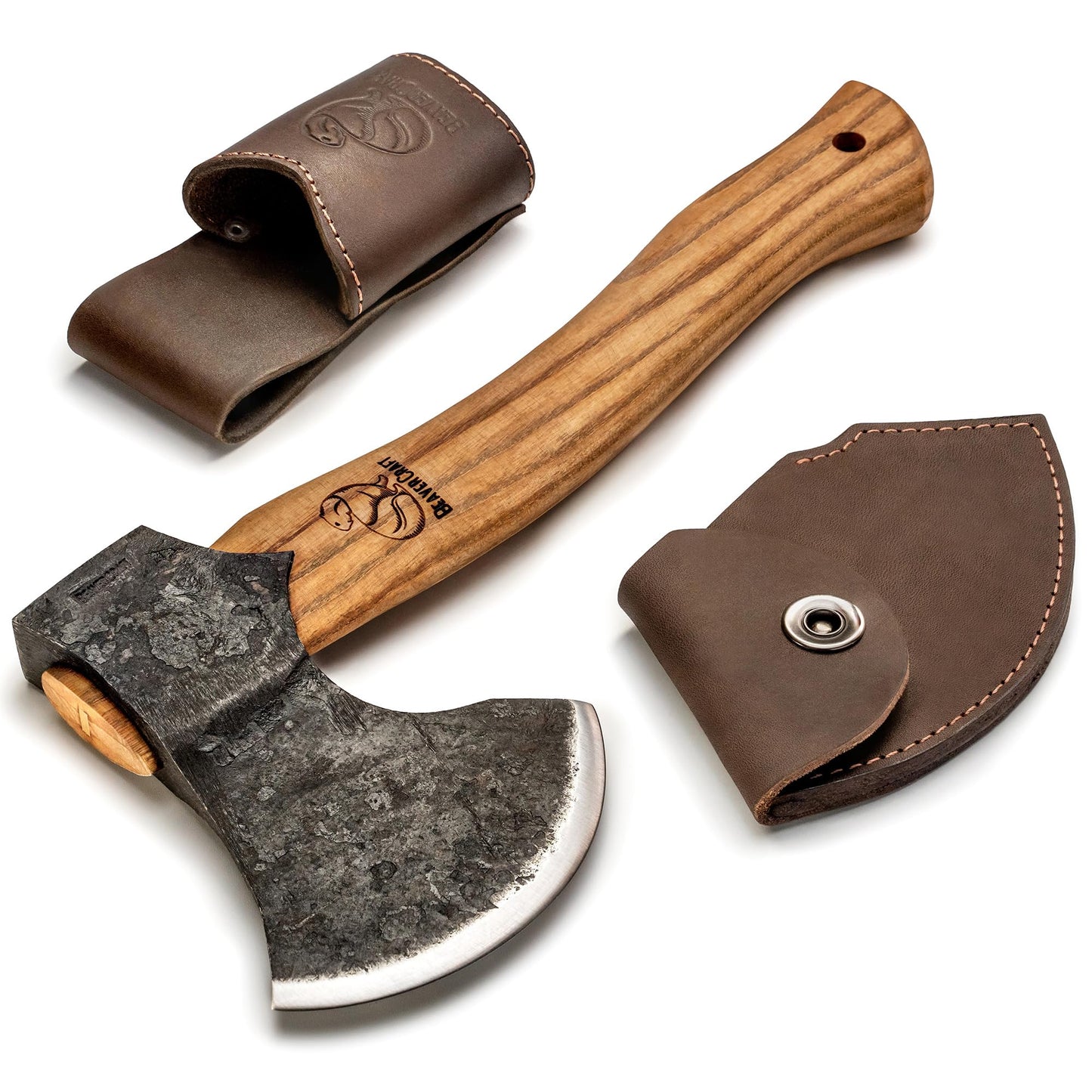 BeaverCraft Bushcraft Hatchet with Sheath for Camping AX3 - Small Wood Carving Axe - Forged Axes for Chopping - Forest Backpacking Hatchet with Wooden Handle - Firewood Splitting Axe, Gardening Axes