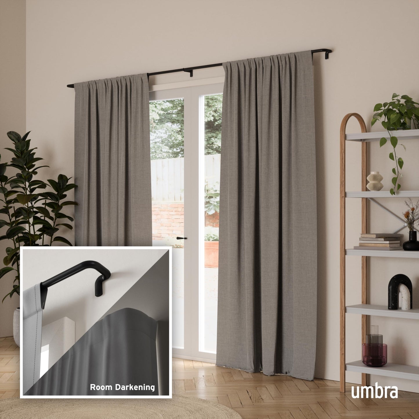 Umbra Twilight Curtain Rod Set – Wrap Around Design Ideal for Blackout or Room Darkening Panels, 30 to 84 Inches, Black