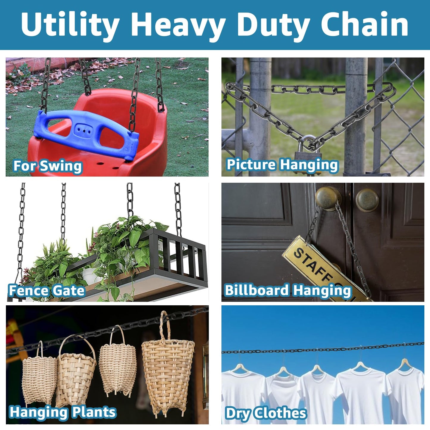 AKOLAFE 3/16" Black Chain Link 26.2 ft Long Heavy Duty Chain Bulk Decorative Chain for Hanging Hammock Chair Metal Porch Swing Chain Kit Carbon Steel Gate Chain for Outdoor Fence Boxing & Punching Bag