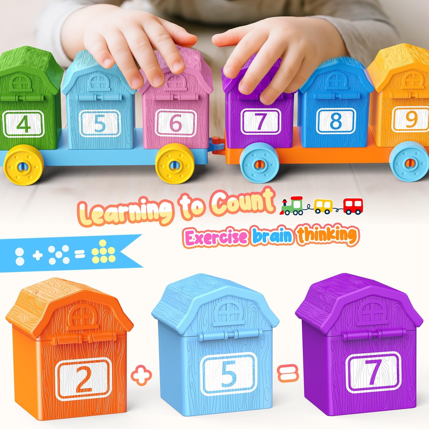 Luckades Toddler Animals Montessori Toys for 2 3 4 Year Old Boy Girl, Learning Farm Train Set with Counting Matching & Sorting for Kids 2-3 3-5 Preschool Christmas Birthday Baby Boy Girl Gifts