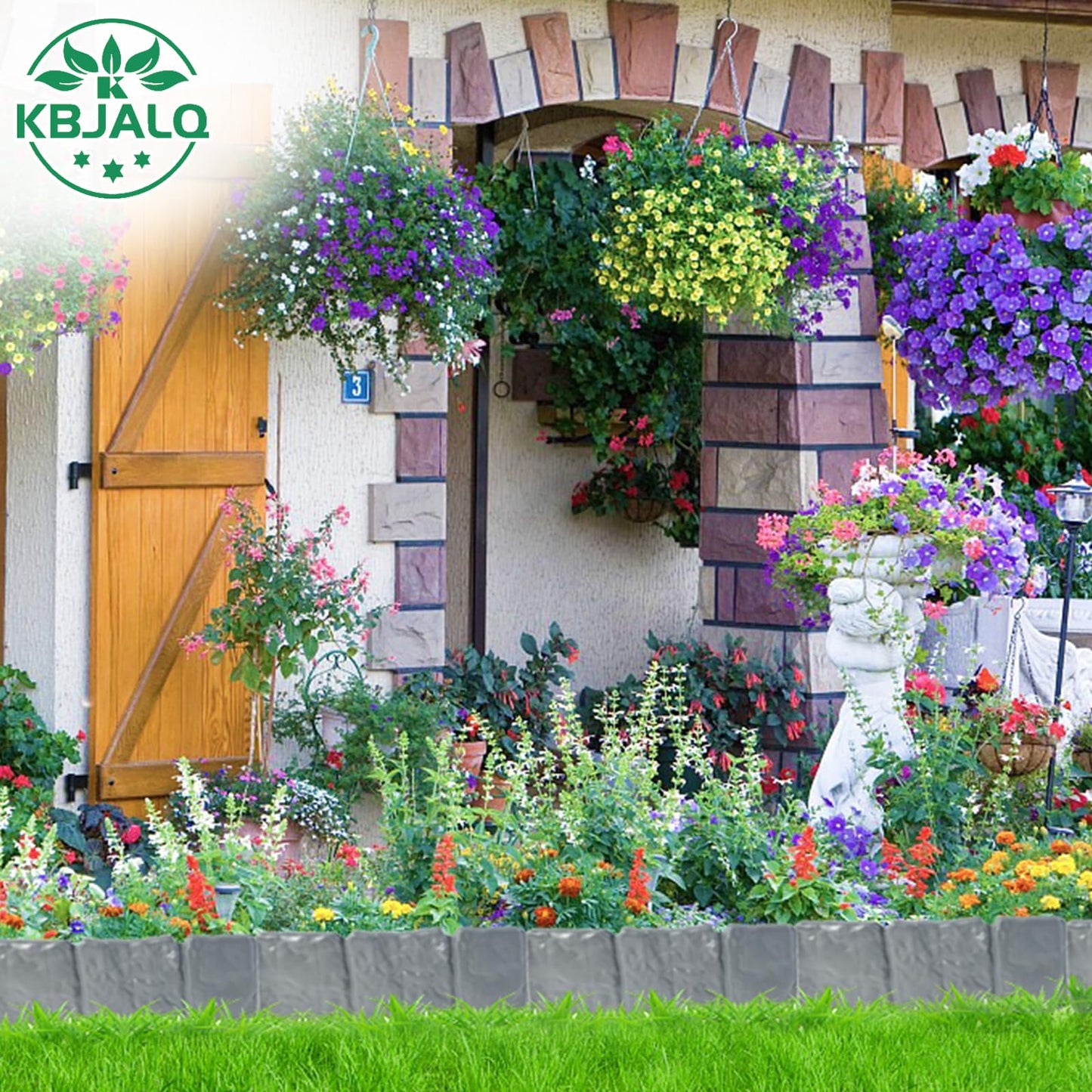 KBJALQ Garden Edging Border with Anchoring Spikes,Plastic Landscape Edging Border Imitation Stone Fence for DIY Outdoor Yard Landscaping (40, Gray)