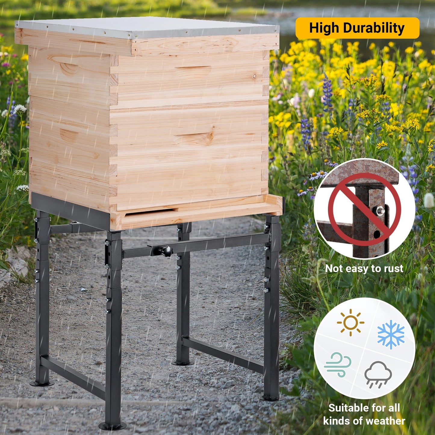 Neorexon Adjustable Metal Hive Stand, Adjustable Height(16.1”-20.9) Hive Stand Frame, Adjustable Width(15”-19”) Bee Hive Frame Stands
