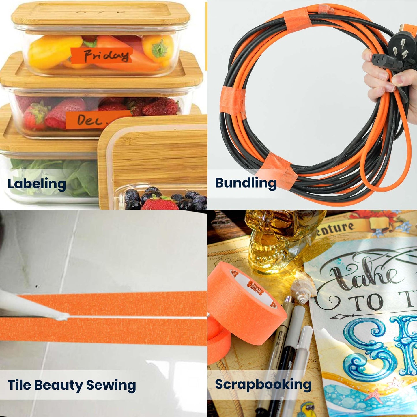 TAPEBEAR 36Rolls Orange Masking Tape 18mm x 50m, General Purpose Paper Tape for Painting, Labeling, DIY Arts Crafts, Home Office School Projects