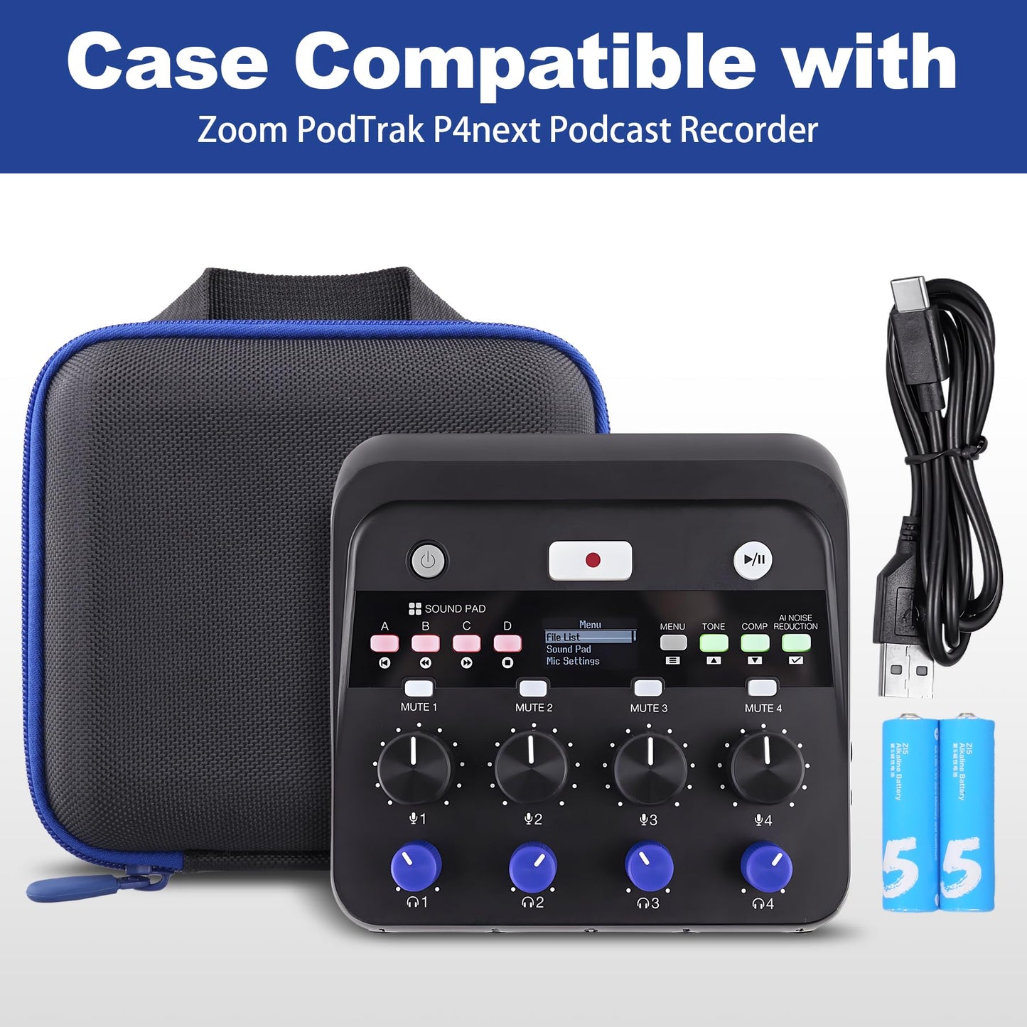 co2CREA Hard Case for Zoom PodTrak P4next Podcast Recorder, Portable Travel Storage Bag with Mesh Pocket, Shockproof EVA Shell and Soft Lining, Fits Cables and Accessories (Case Only)
