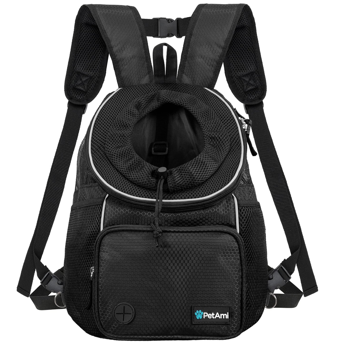 PetAmi Front Carrier Backpack for Dogs and Cats, Adjustable Ventilated Pet Chest Carrier for Hiking, Camping, Travel, Small to Medium Pets, Max 15 lbs, Black