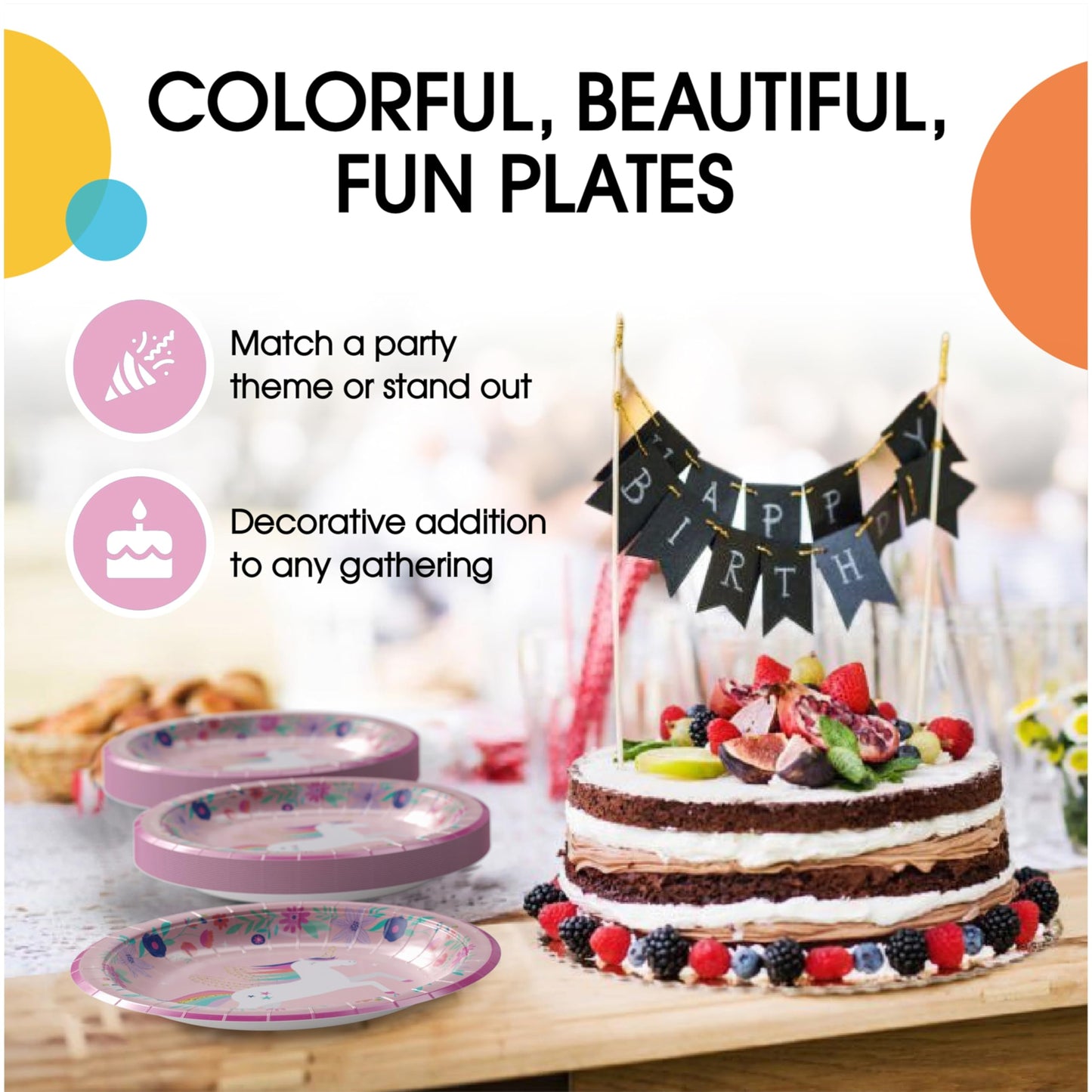 Party Solids Unicorn Plates Paper Disposable Heavy Duty 8.5 Inch Unicorn Birthday Plates 96 Pcs 350 GSM, Girls Party Decorations For Girls Birthday Supplies